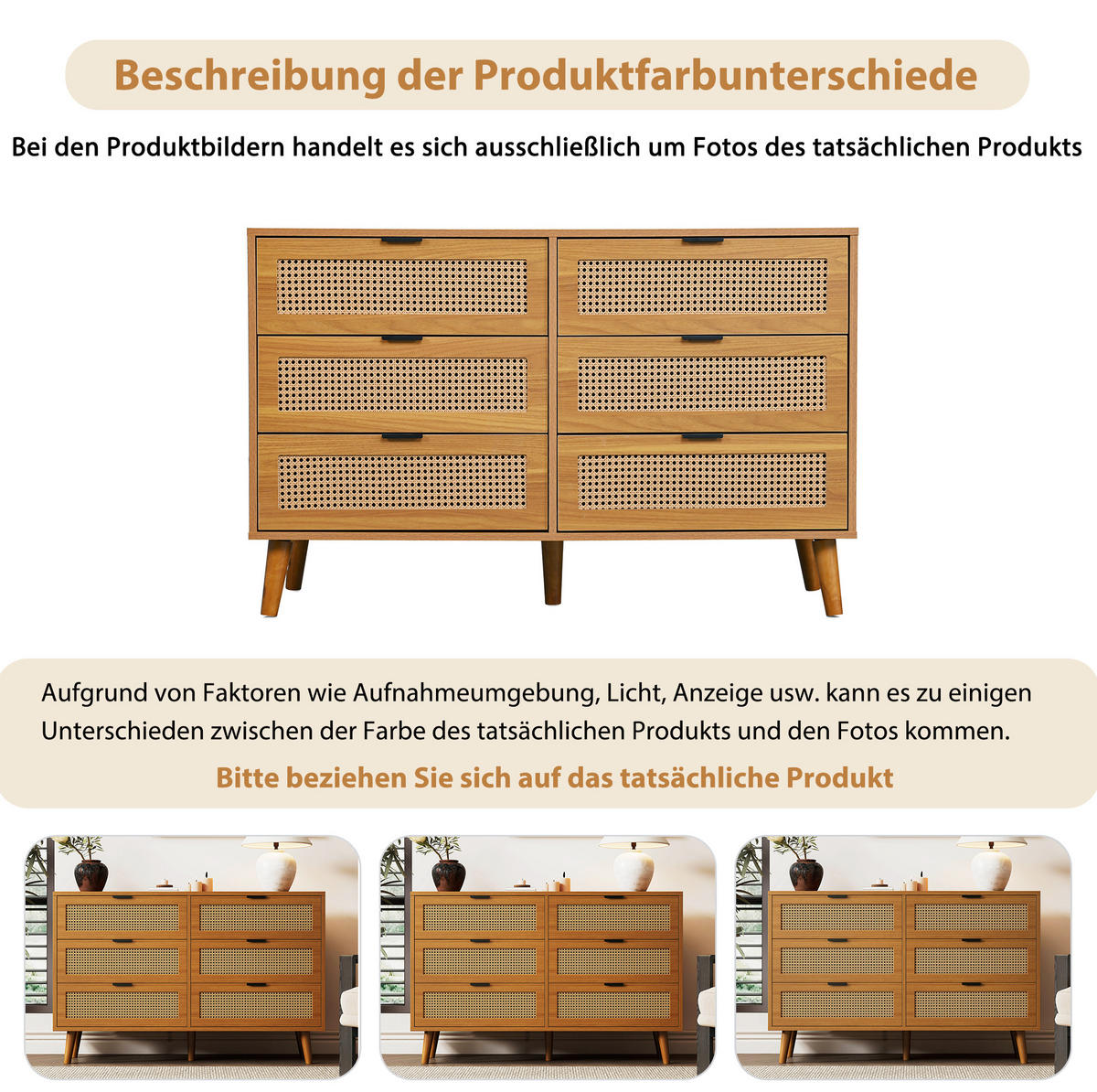 SIDEBOARD 120/76,5/40 cm Walnuss aus Spanplatte mit 6 Schubladen - Naturfarben, Holzwerkstoff (40/76.5/120cm) - OKMYHOME