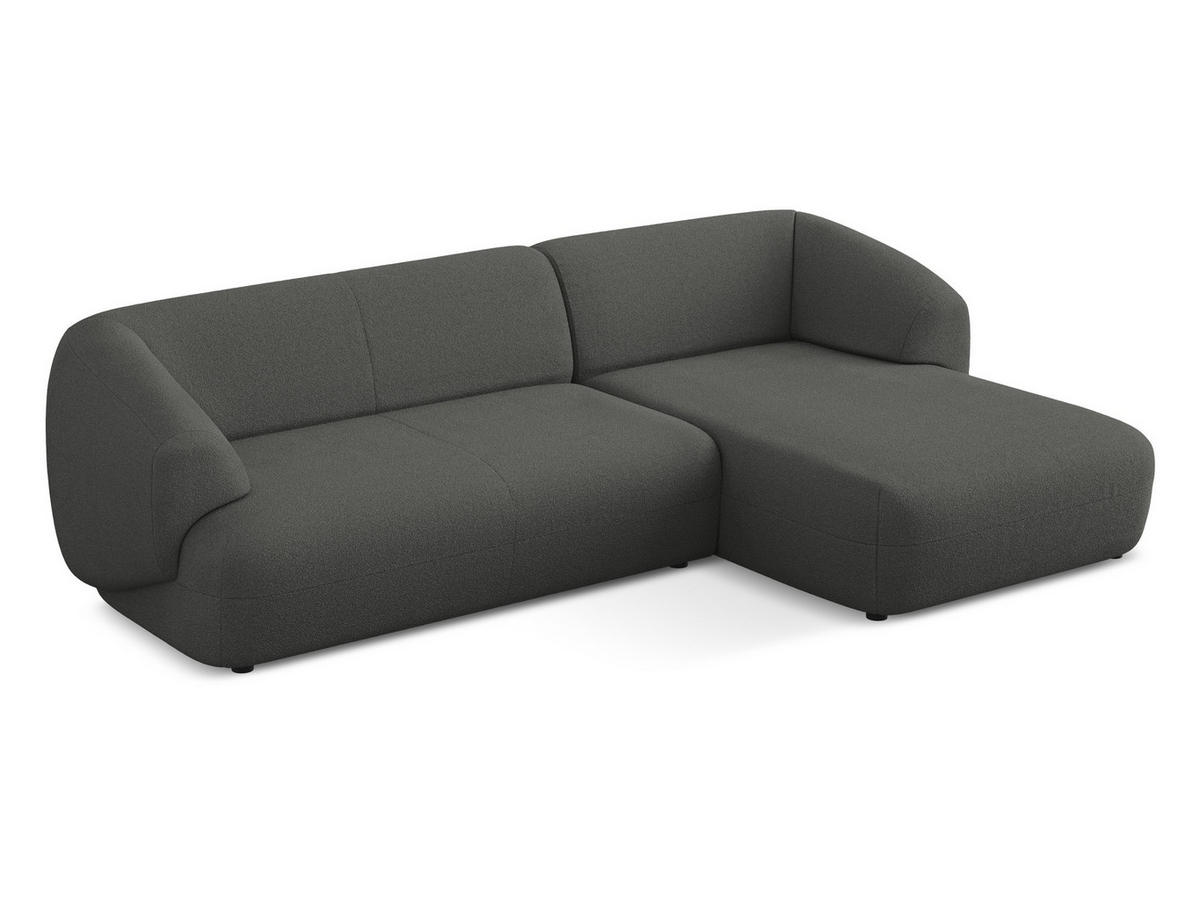 ECKSOFA Rechts Bouclé Stoff Grau - Schwarz/Graphitfarben, Kunststoff/Textil (280/156cm) - Makamii