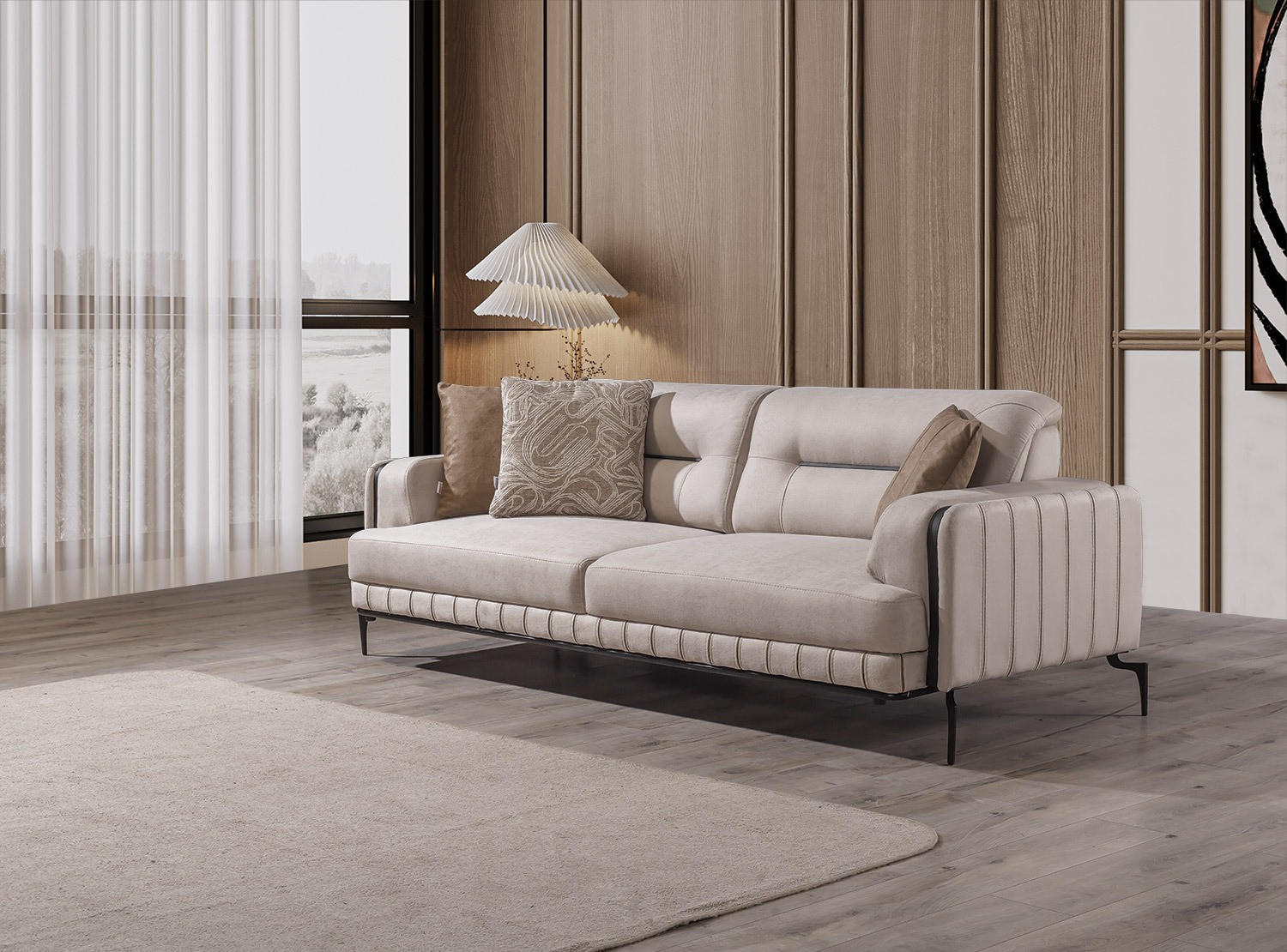 Thumbnail - Villa Möbel Sitzgarnitur, Creme, Holz, 4-Sitzer, 187x82x97 cm, Wohnzimmer, Sofas & Couches, Sitzgarnituren