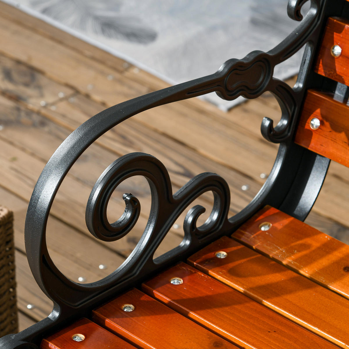 GARTENBANK, für 2 Personen, mit Armlehnen, für Garten, Balkon, wetterfest, Holz, Teak - Teakfarben, Holz/Metall (64/79/120cm) - Outsunny