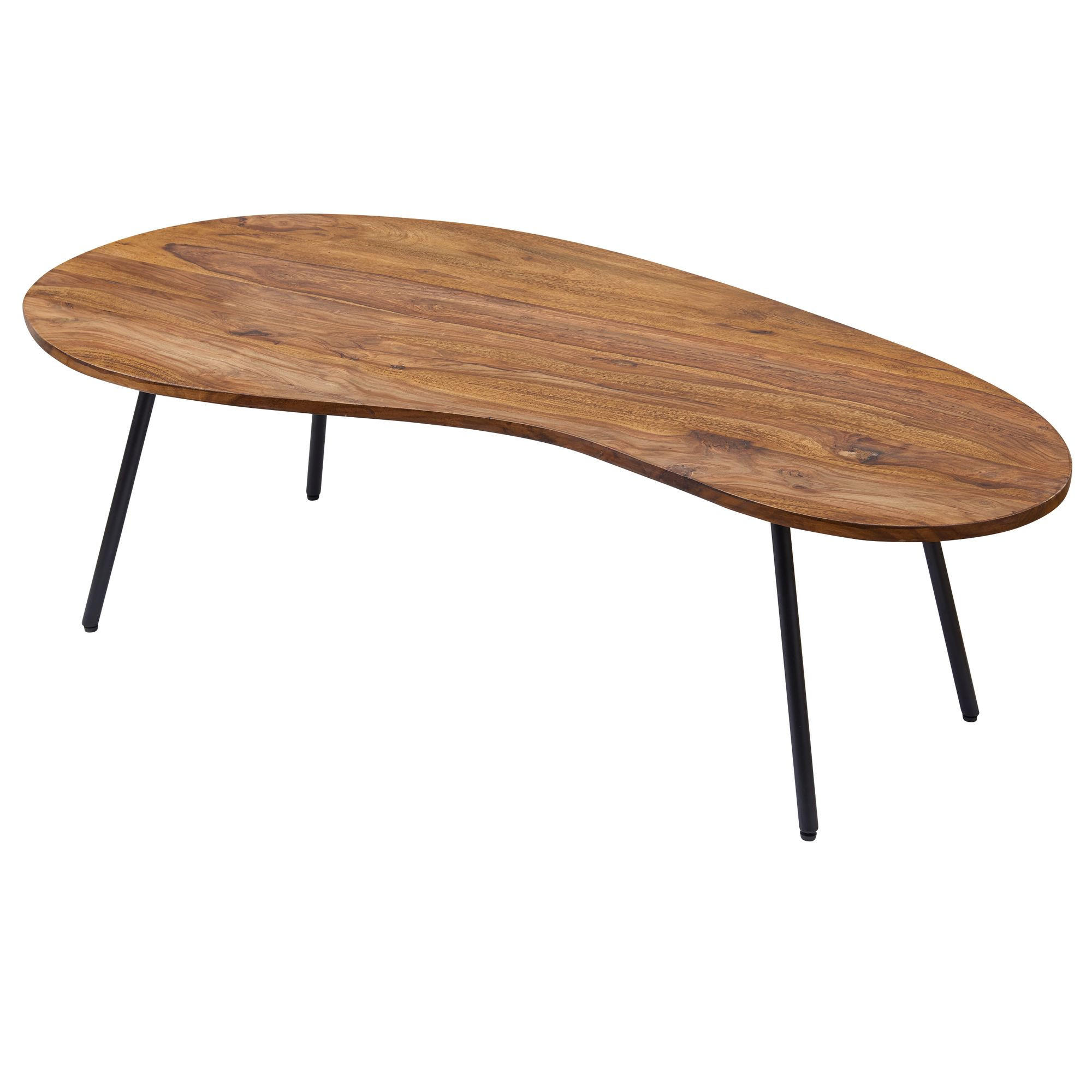COUCHTISCH Retro-Stil mit Nierenform, Massivholz, Metallbeine, pflegeleichte Tischplatte, Braun 122x63x36 cm - Schwarz/Braun, Holz/Metall (63/122/36cm) - KADIMA DESIGN