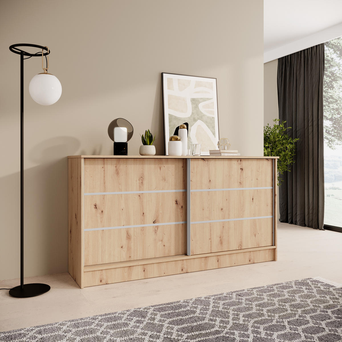 KOMMODE Mirela mit 2 Schiebetüren 160 cm, eiche Artisan - Eiche Artisan, Holzwerkstoff (161/85/43.5cm) - Beautysofa