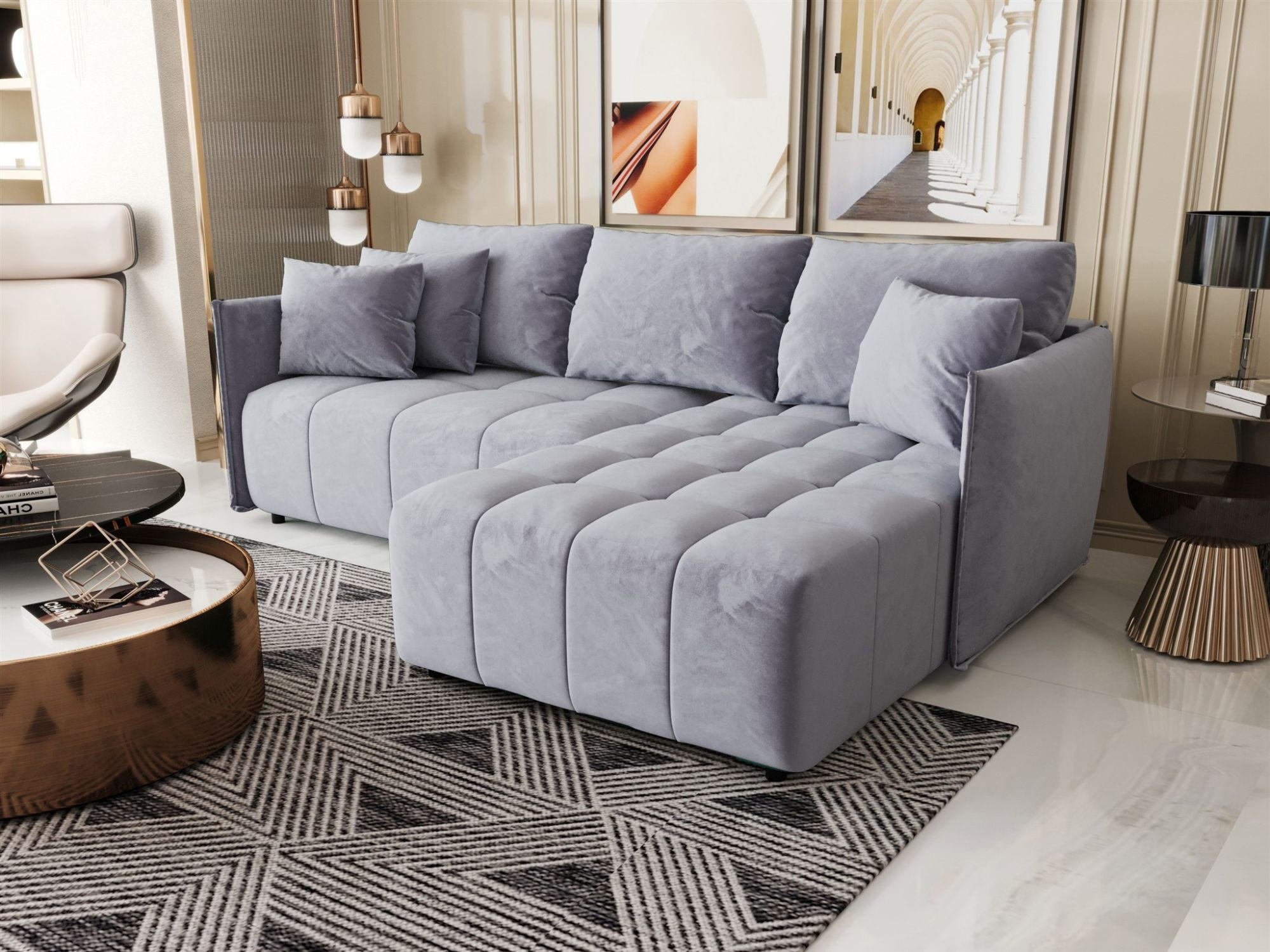 ECKSOFA Treviso - Hellblau, Holzwerkstoff/Textil (245/185cm) - Fun Möbel