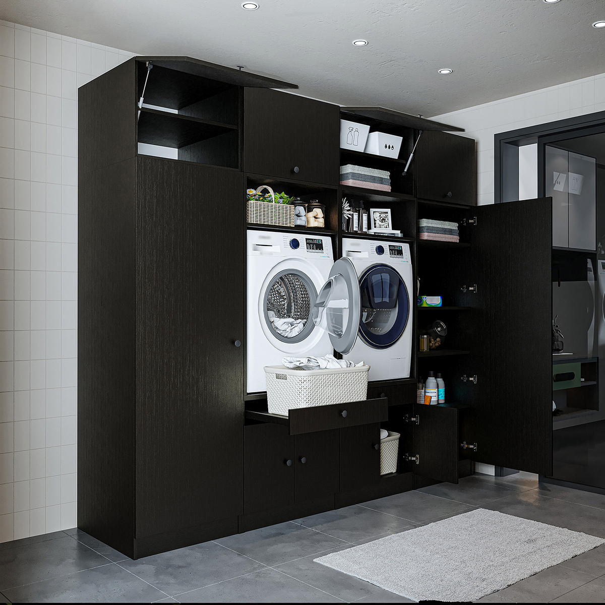 WASCHMASCHINENSCHRANK Serie 1 254cm Breit, 230cm Hoch - Schwarz, Holzwerkstoff (254/230/67cm)