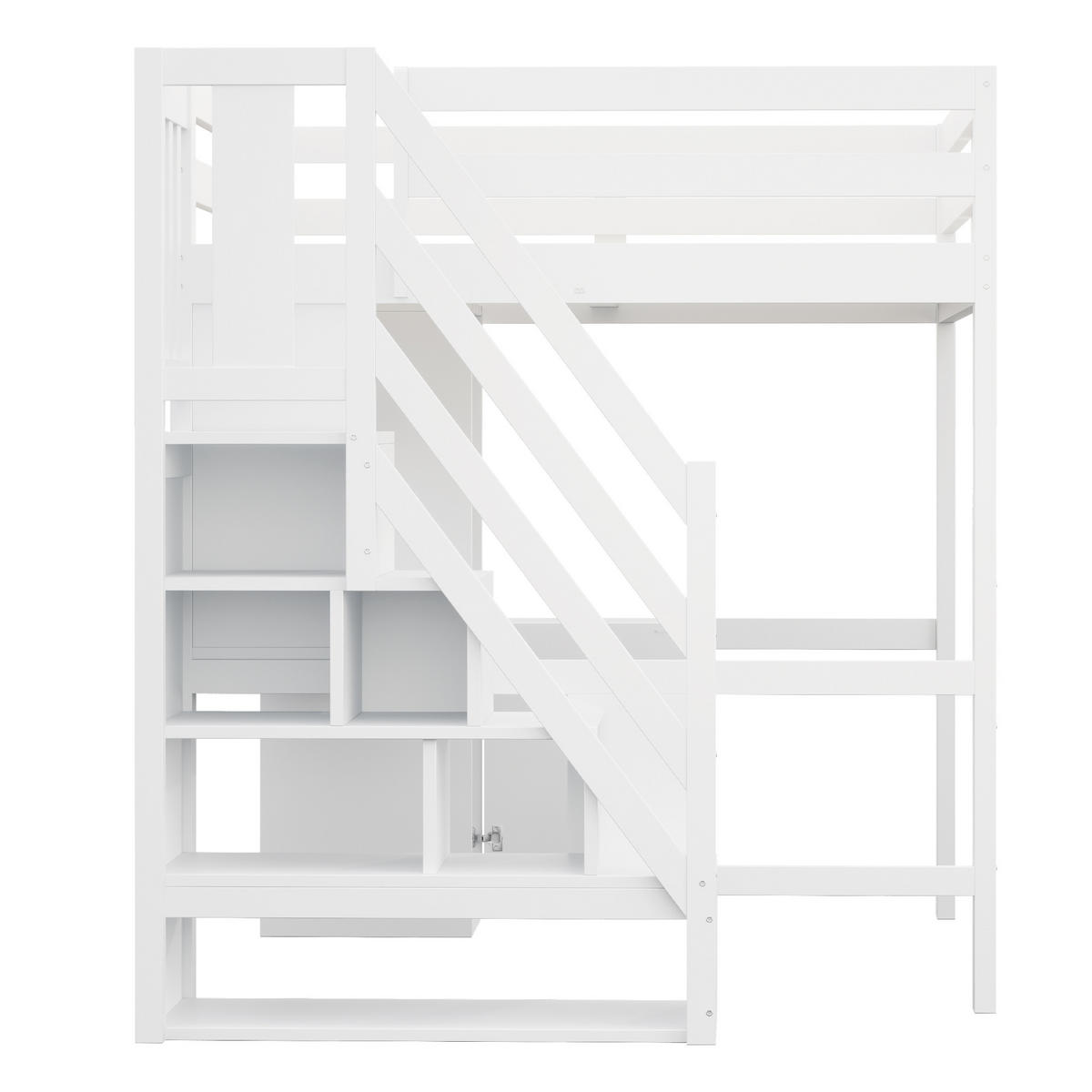 HOCHBETT 140x200cm Treppe Schreibtisch Stauraum LED Weiß - Weiß, Holz (140/200cm) - FLIEKS