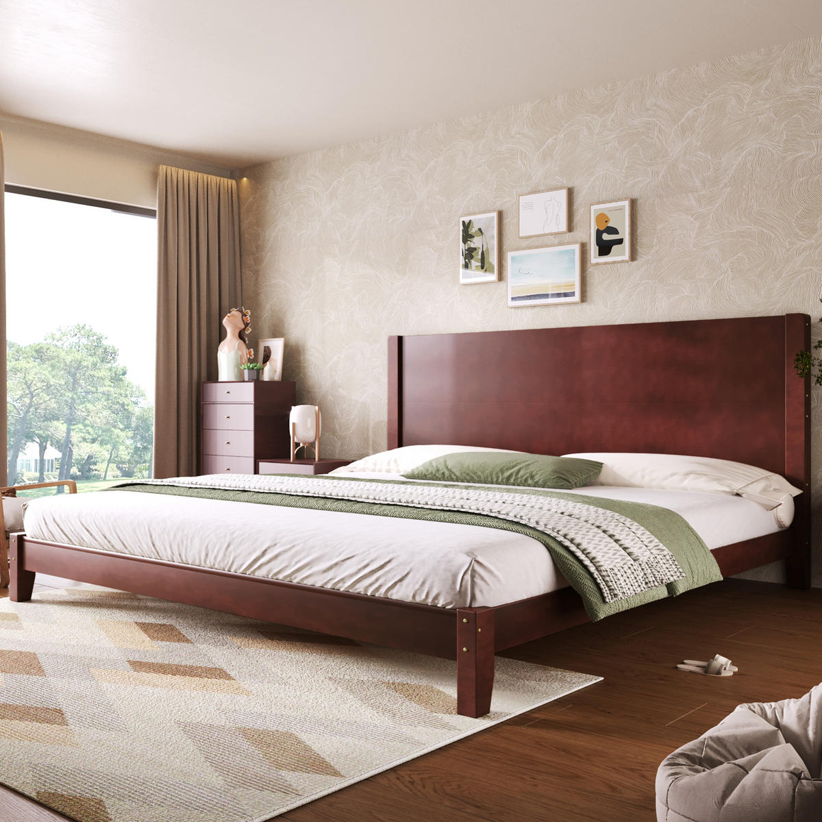 POSTEĽ 180/200 cm hnedá s čelom a lamelovým roštom z MDF a preglejky - hnedá, kompozitné drevo (180/200cm) - OKWISH