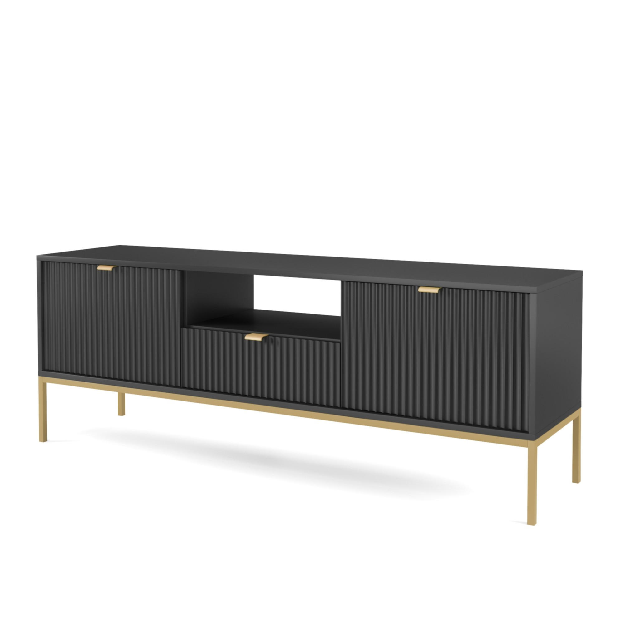 LOWBOARD STELLARE 154x39x56 cm mit 1 Schubladen und 2 Türen Schwarz - Goldfarben/Schwarz, Holzwerkstoff (154/56/39cm) - MASSENO