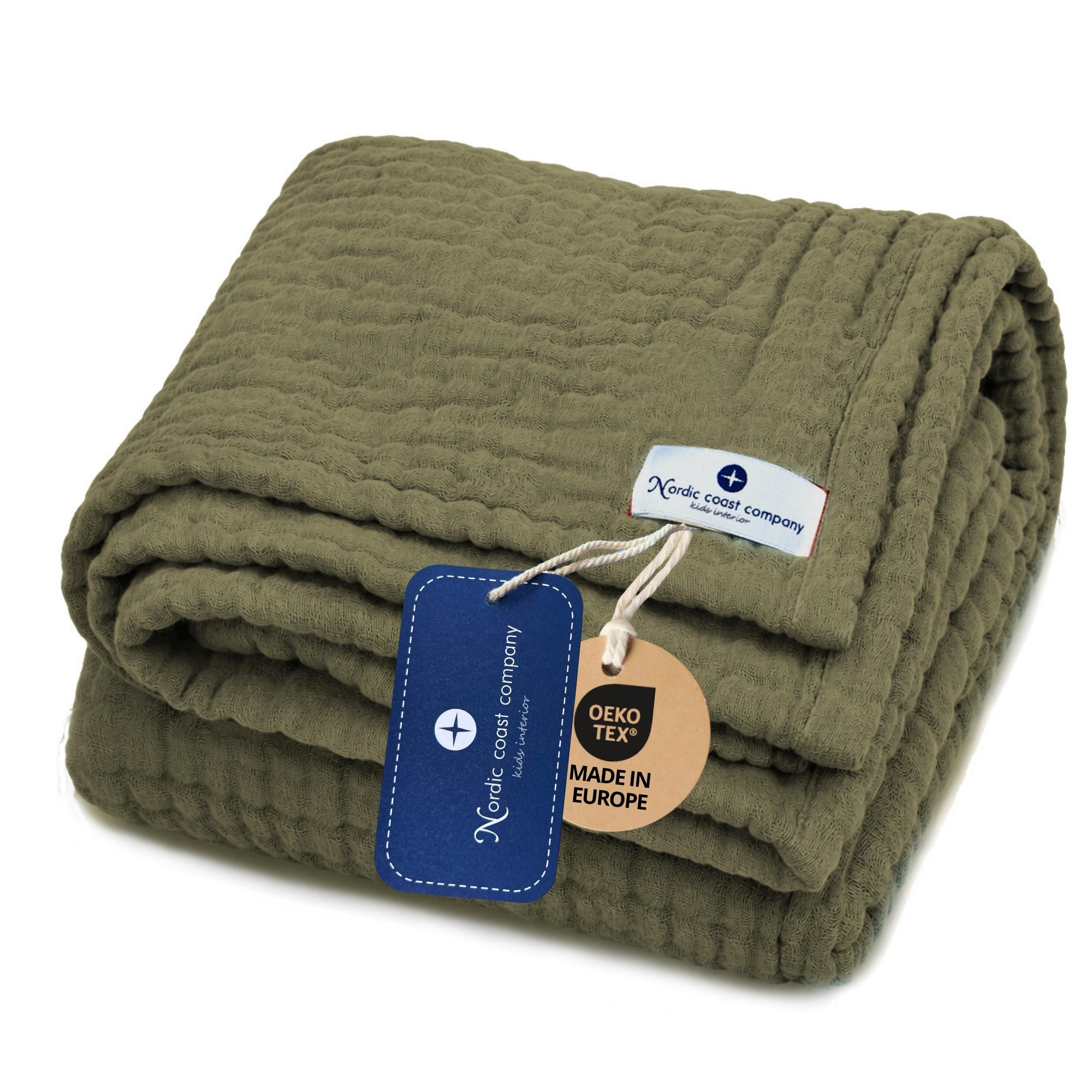 MUSSELINDECKE Babydecke Stilltuch Einschlagdecke Säuglingsdecke Mulltuch ab Geburt - Olivgrün, Textil (80/80cm) - nordic coast company
