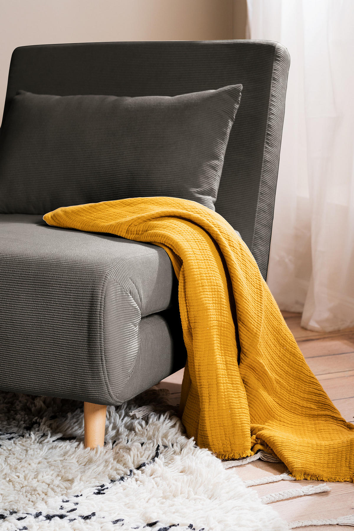 SCHLAFSESSEL - Textil / Teilmassivholz - Buchefarben/Grau, Holz/Buchenholz (77/81/90cm) - home24