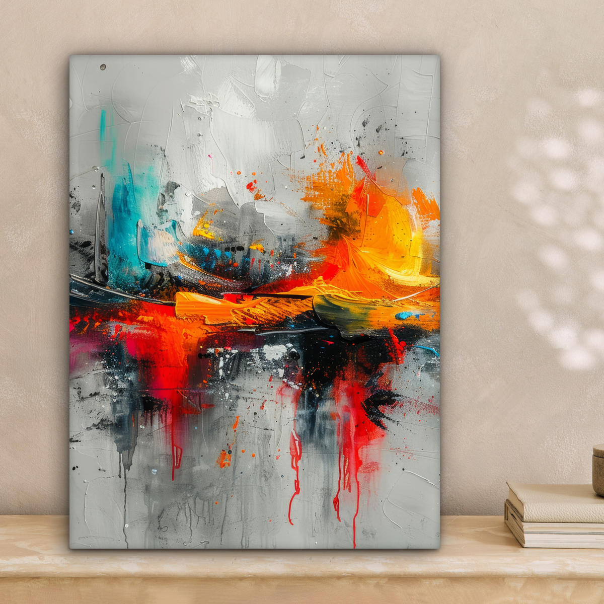 LEINWANDBILD Moderne Kunst - Orange - Grau - Abstrakt 30x40 cm - Hellgrau, Textil (30/40cm) - MuchoWow