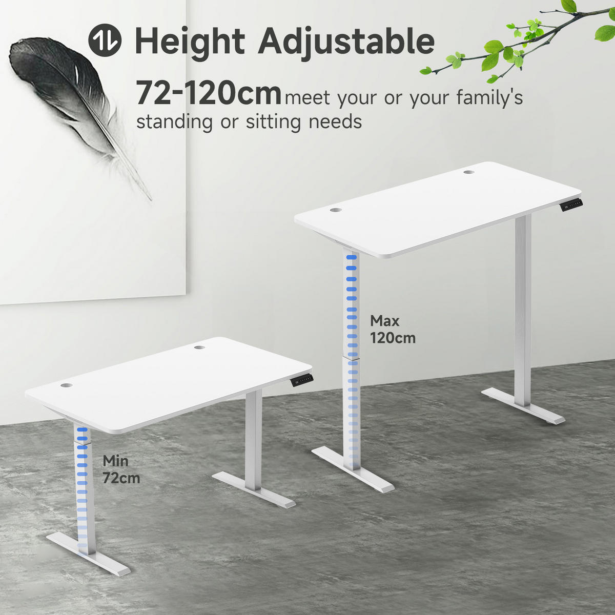 KLAPPTISCH Schreibtischgestell 58/180 cm in Weiß – elektrisch, mit 4 Speicherplätzen - Weiß, Metall (57.5/180/119cm) - BEAOK