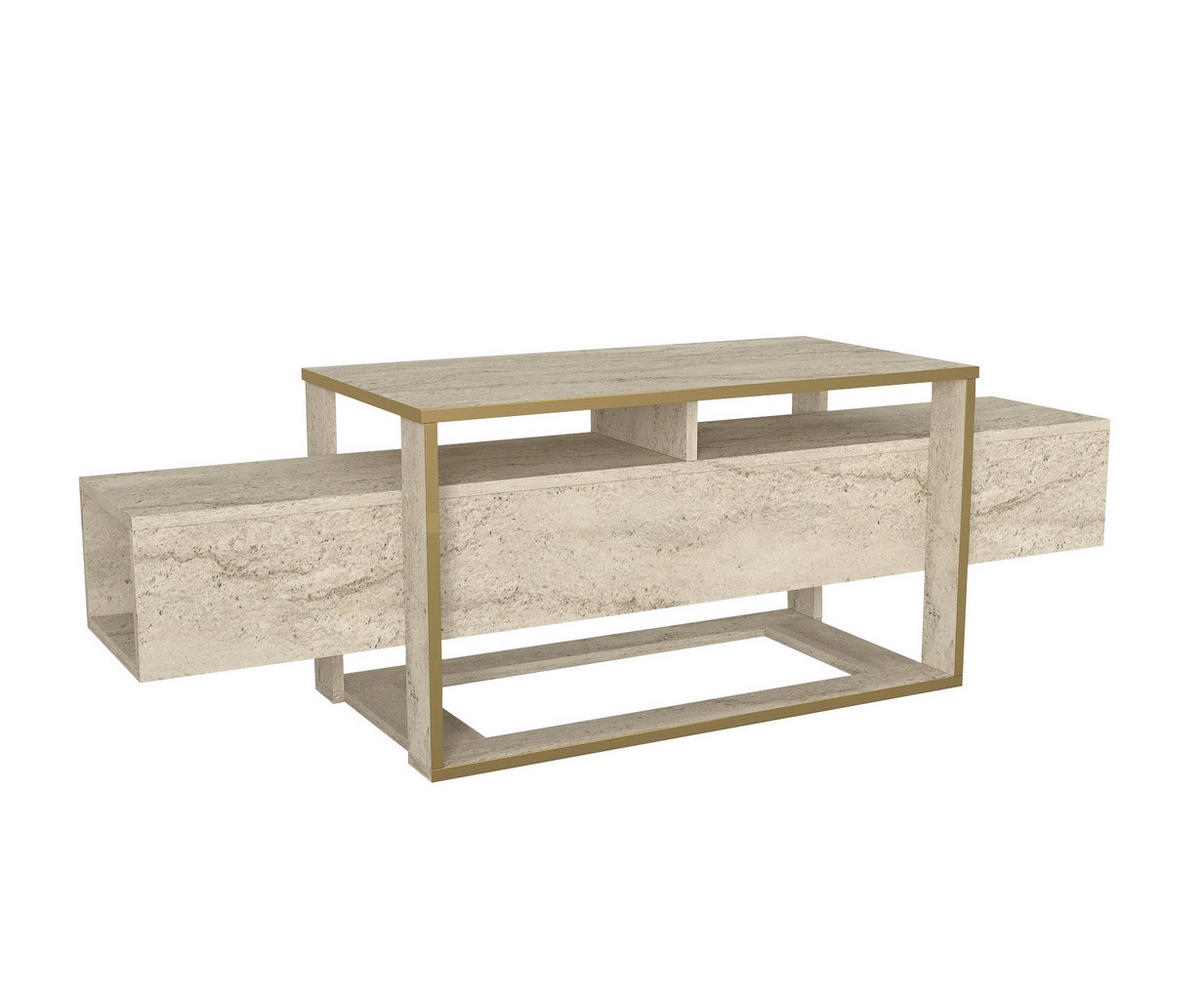 TV Lowboard Bianco Beige Granit Optik 2499 - Beige, Holzwerkstoff (160/50/46cm) - moebel17