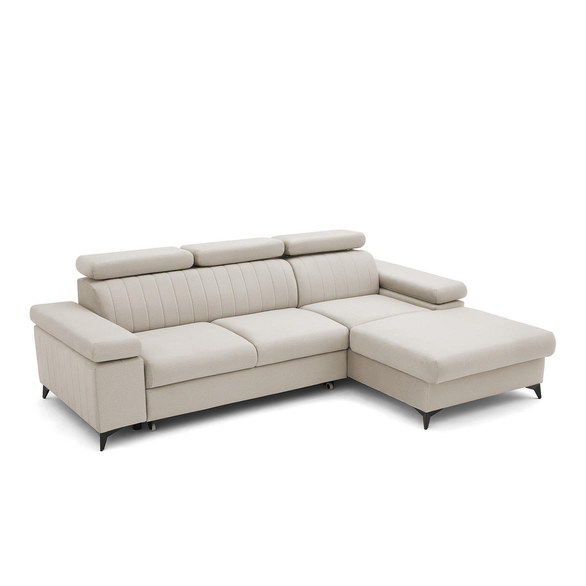 ECKSOFA FELIX L Rechts mit Schlaffunktion Velours Creme - Creme/Schwarz, Holz/Textil (176/257cm) - Muffo
