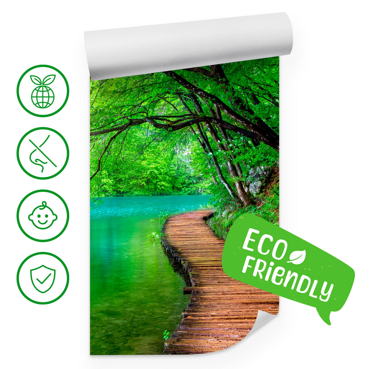 FOTOTAPETE für Wohnzimmer Holzsteg See Bäume Pflanzen Natur 350x256 - Türkis/Braun, Papier (350/256cm) - Muralo