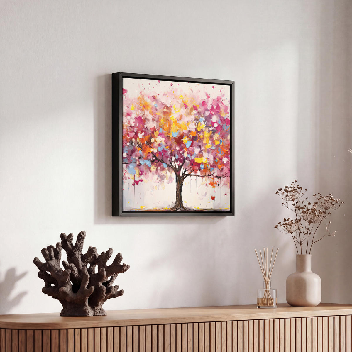 LEINWAND Bilder mit Rahmen - Aquarell - Baum - Kunst - Abstrakt - 20x20 - Multicolor, Textil (20/20cm) - MuchoWow