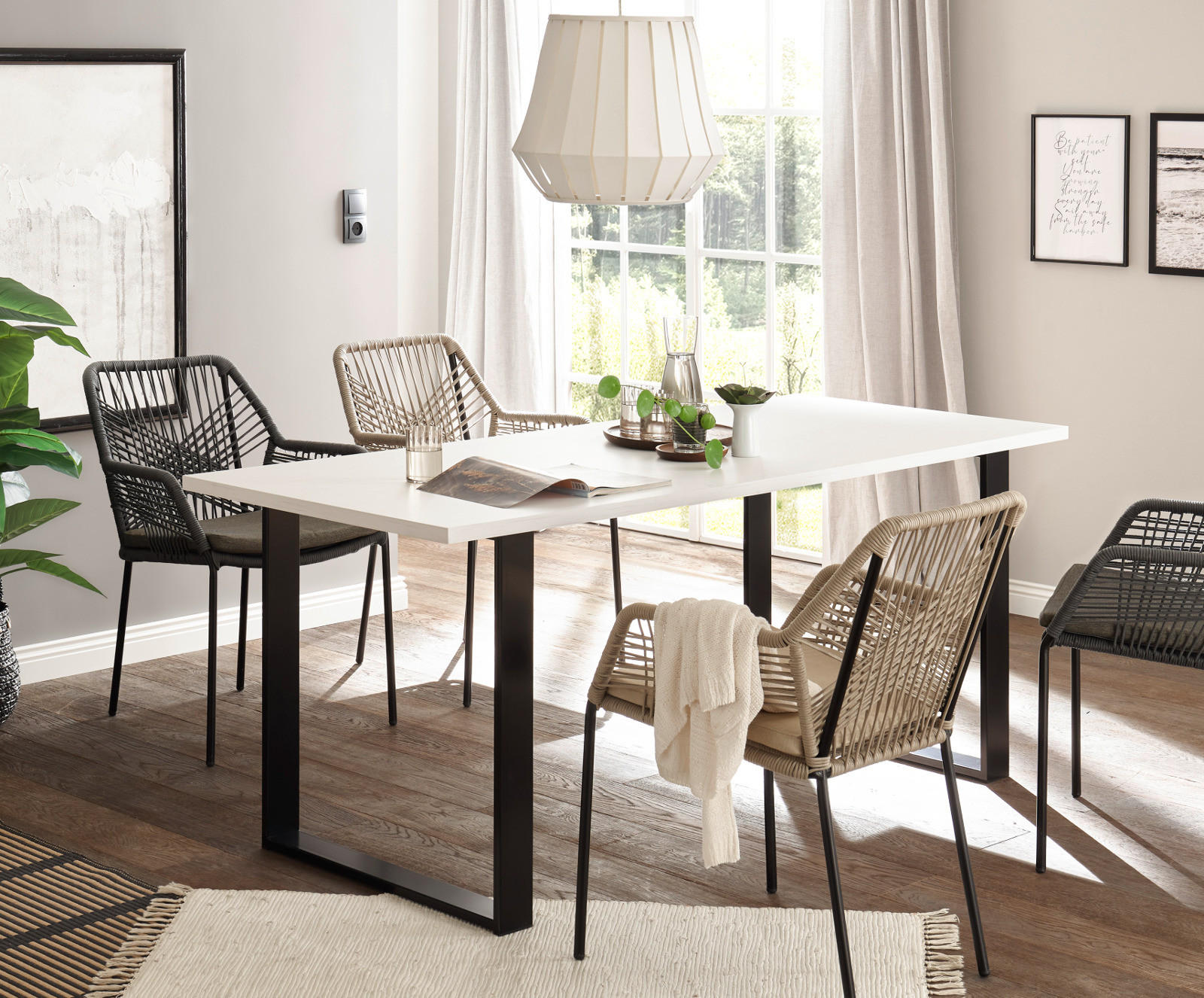 ESSTISCH weiß Pinie, anthrazit Landhaus, Küchentisch 180 x 80 cm - Anthrazit/Weiß, Holzwerkstoff/Metall (180/80/76cm) - Furn.Design
