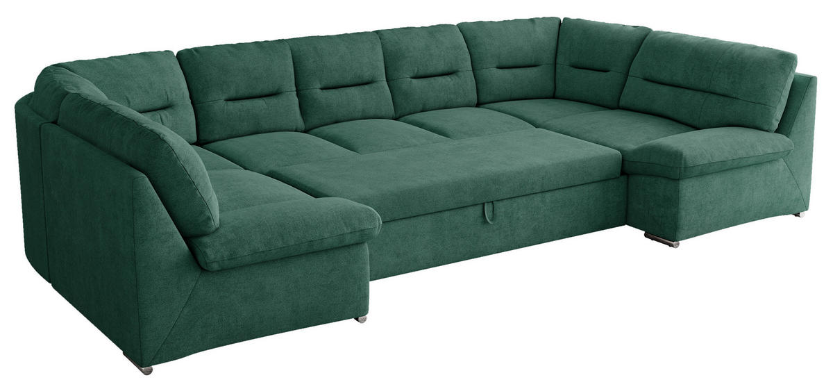 WOHNLANDSCHAFT MORBIDO U Grün Struktur - Silberfarben/Grün, Textil/Metall (340/93/206cm) - MKS