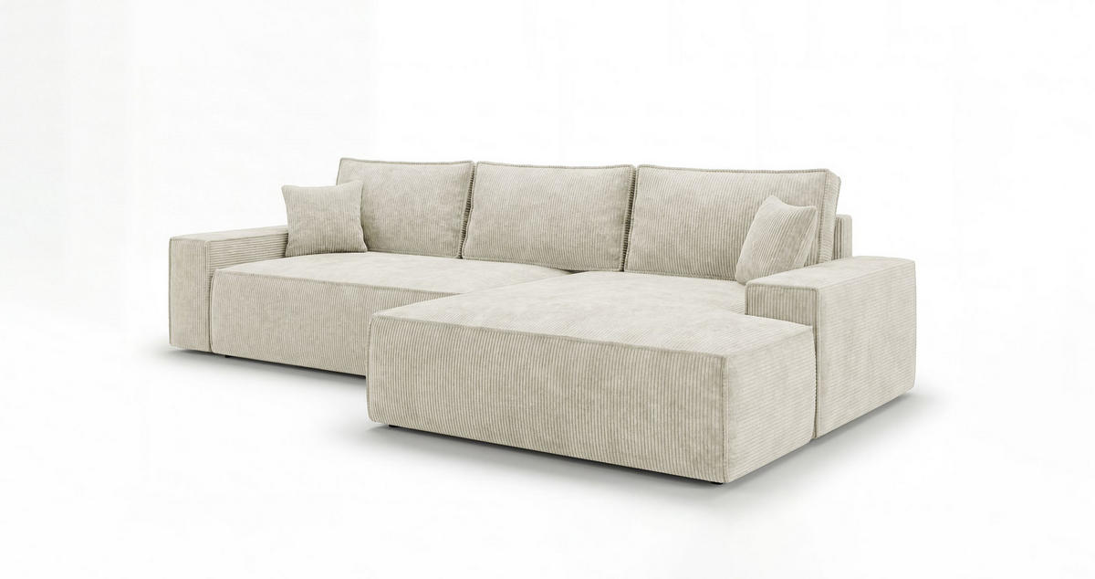 ECKSOFA VERONA rechts weiß Cord Poso 100 - Schlaffunktion, Bettkasten - Weiß, Textil (280/184cm) - Cornero
