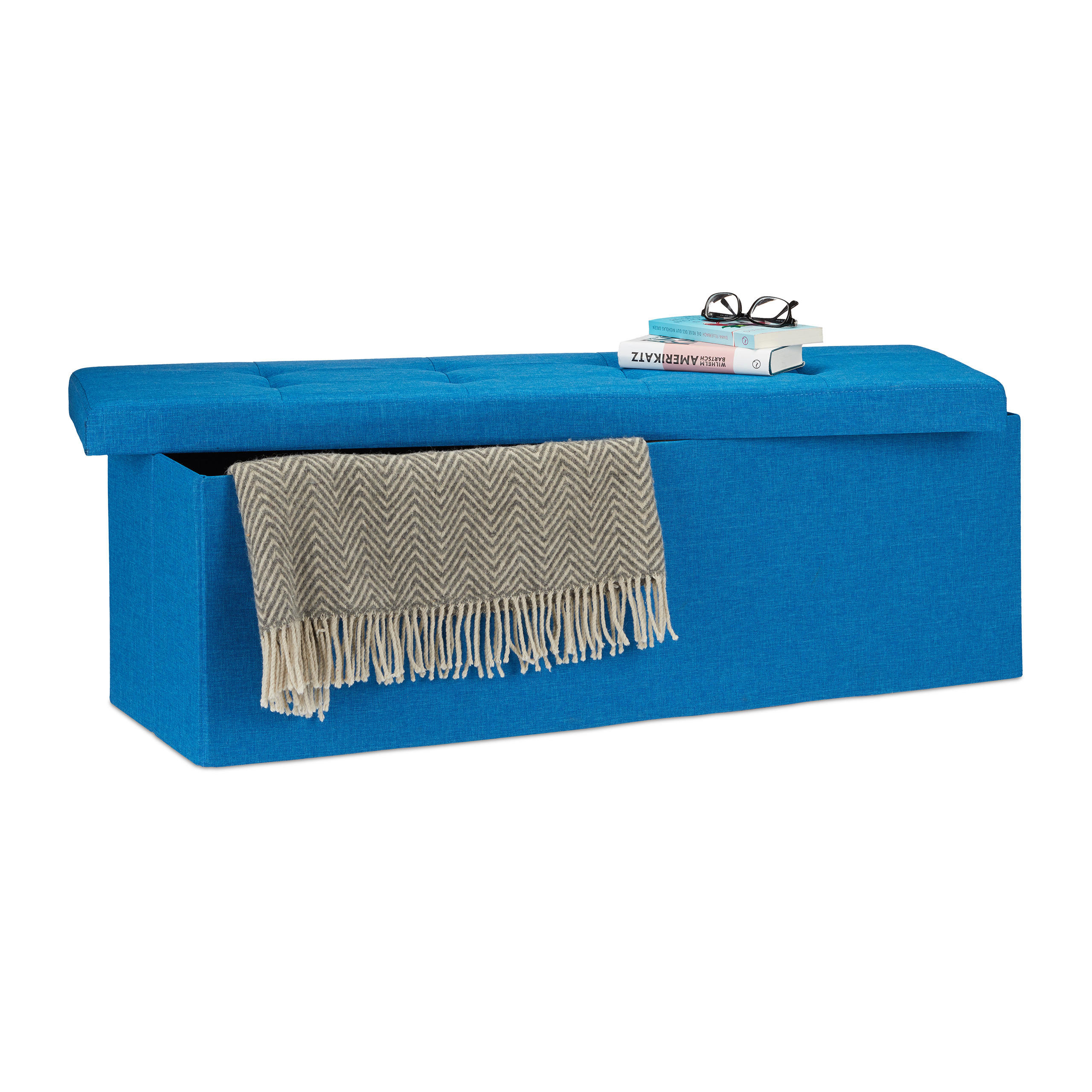 FALTBARE Sitzbank - Blau, Holzwerkstoff/Textil (38/38/114cm) - Relaxdays