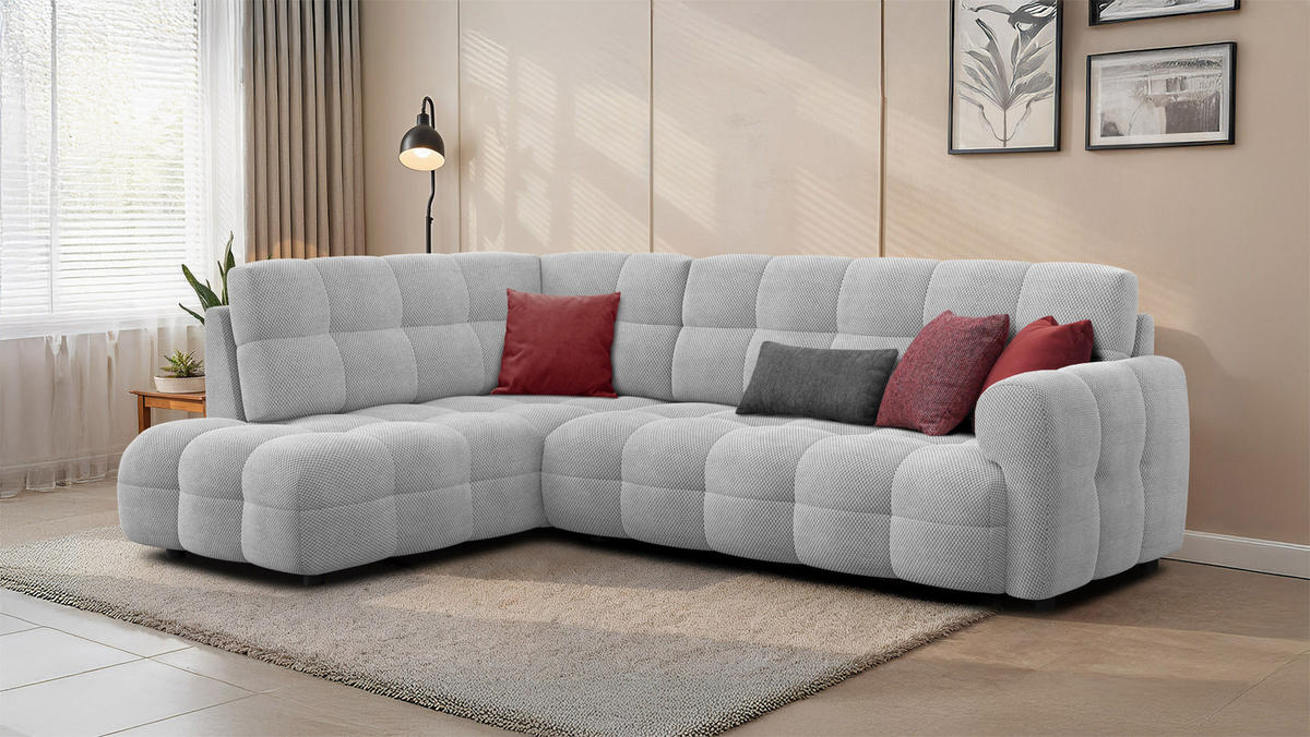 ECKSOFA MELLOW 5-Sitzer, hellgrau - Hellgrau/Schwarz, Holz/Textil (283/191cm) - Courtois Laville