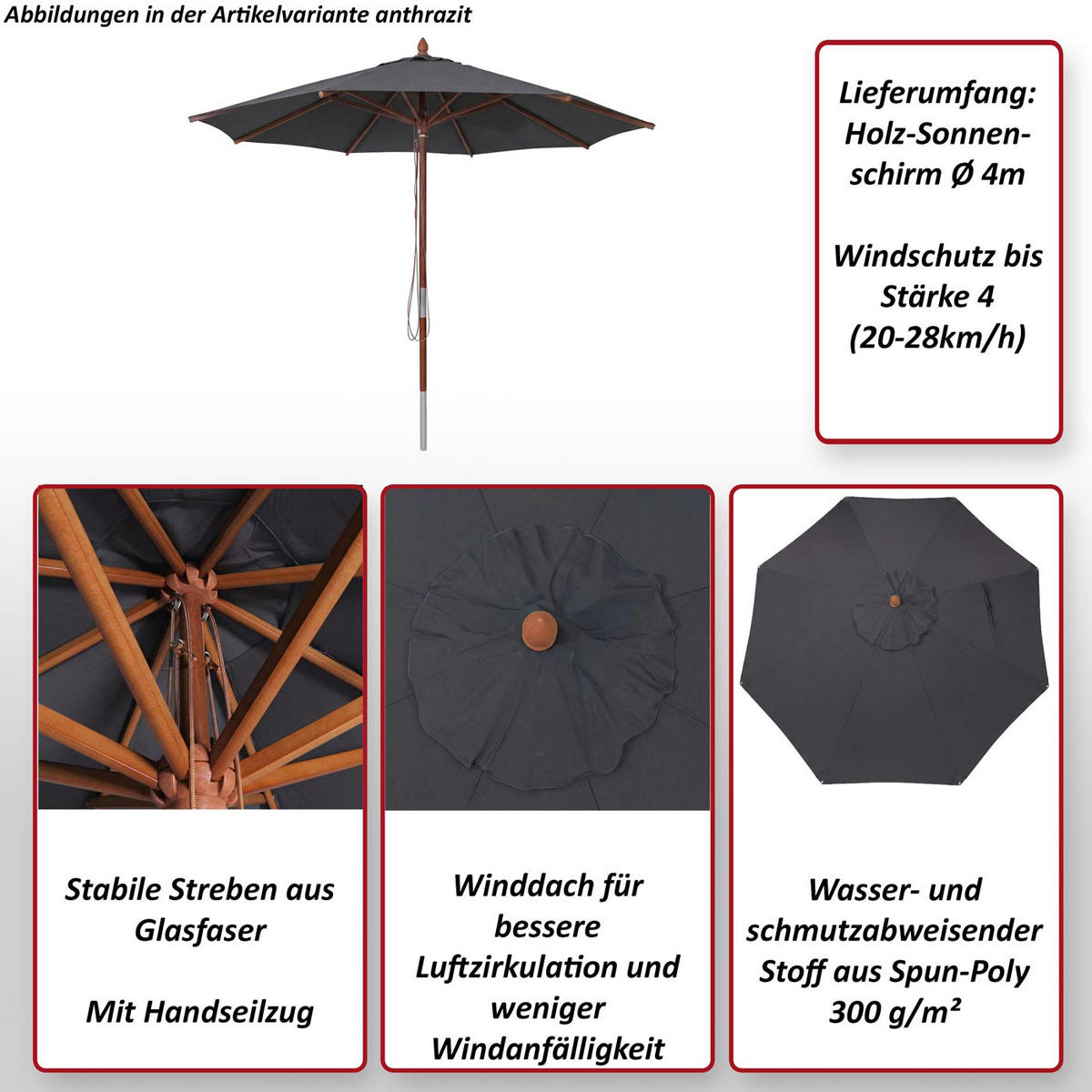 SONNENSCHIRM C57B Anthrazit - Anthrazit, Textil (400/400cm) - MCW
