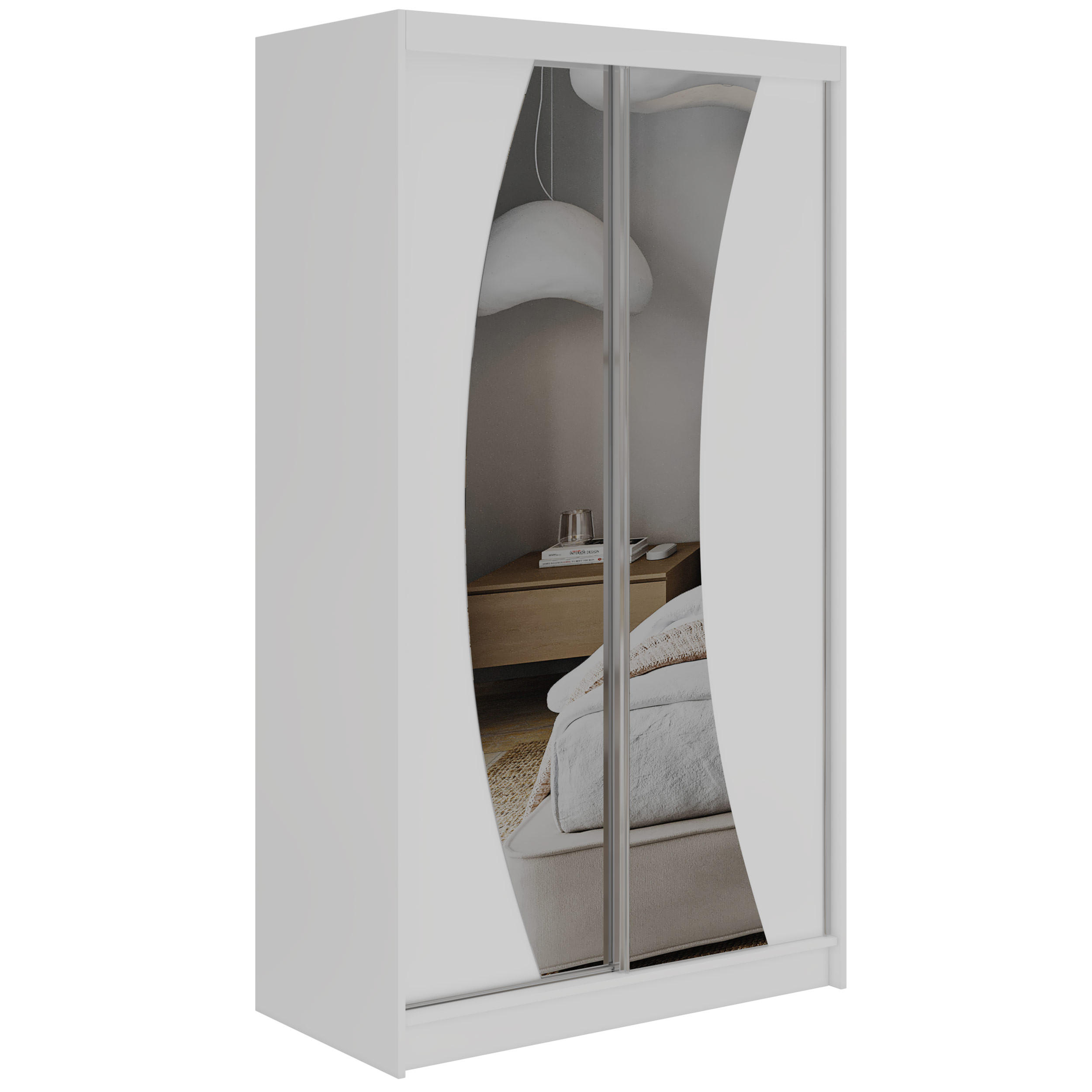 SCHWEBETÜRENSCHRANK 120 - VERONA - Weiß mit Spiegel - Alufarben/Weiß, Holzwerkstoff/Metall (120/216/61cm) - MKS