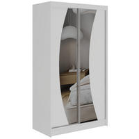 SCHWEBETÜRENSCHRANK 120 - VERONA - Weiß mit Spiegel - Alufarben/Weiß, Holzwerkstoff/Metall (120/216/61cm) - MKS