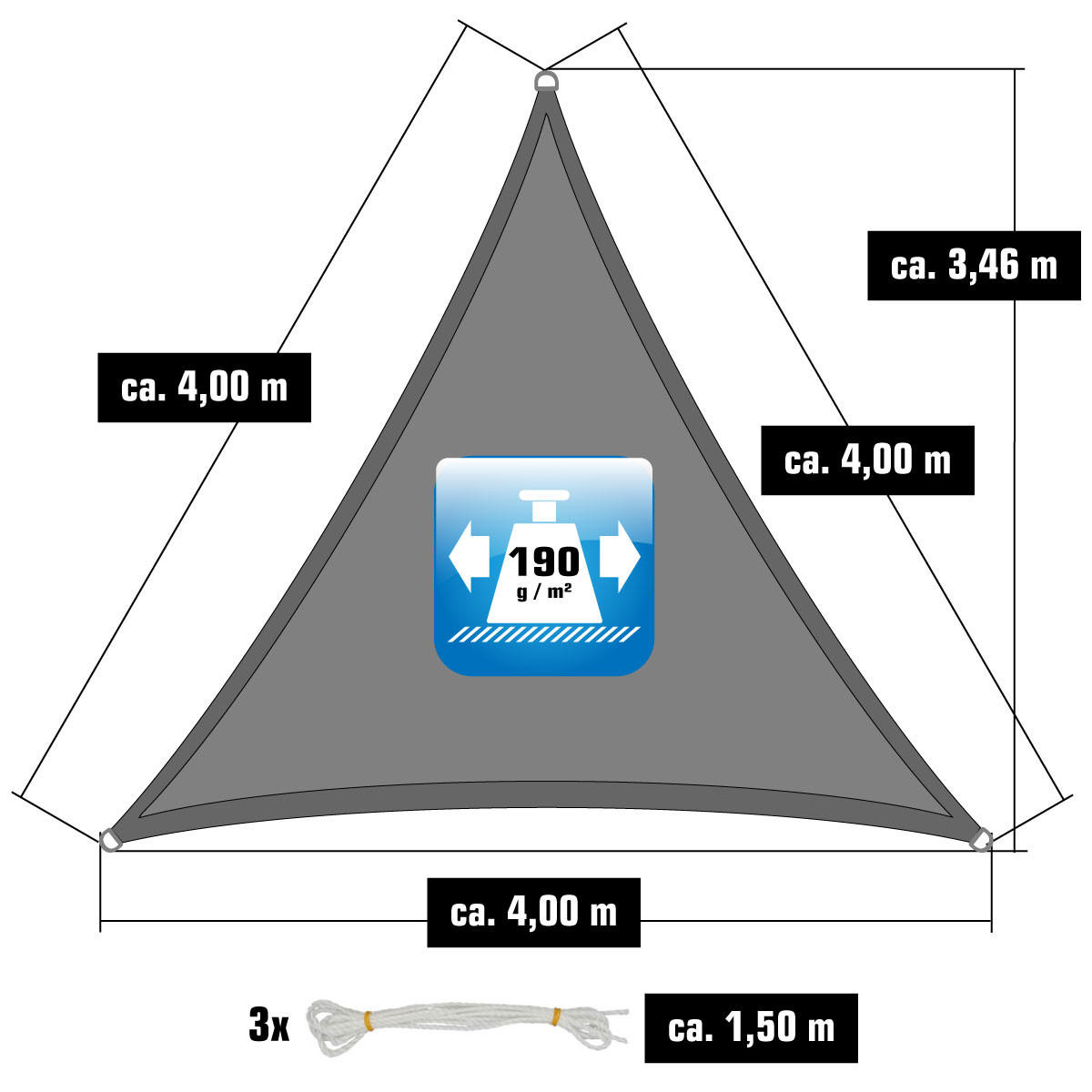 SONNENSEGEL 400/400 cm grau, dreieckig - Grau, Kunststoff (400/400cm) - Amanka