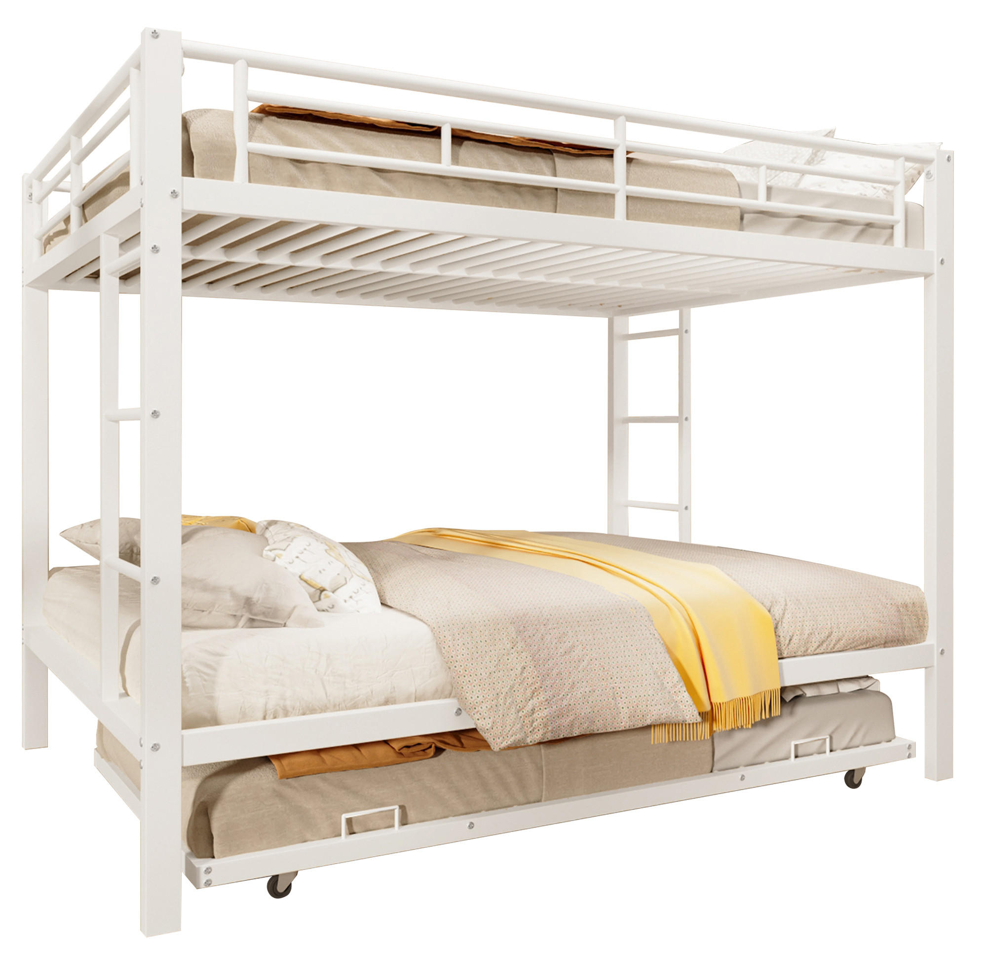 ETAGENBETT 140/200 cm aus Metall mit Ausziehbett, Weiß - Weiß, Metall (140/200cm) - OKMYHOME