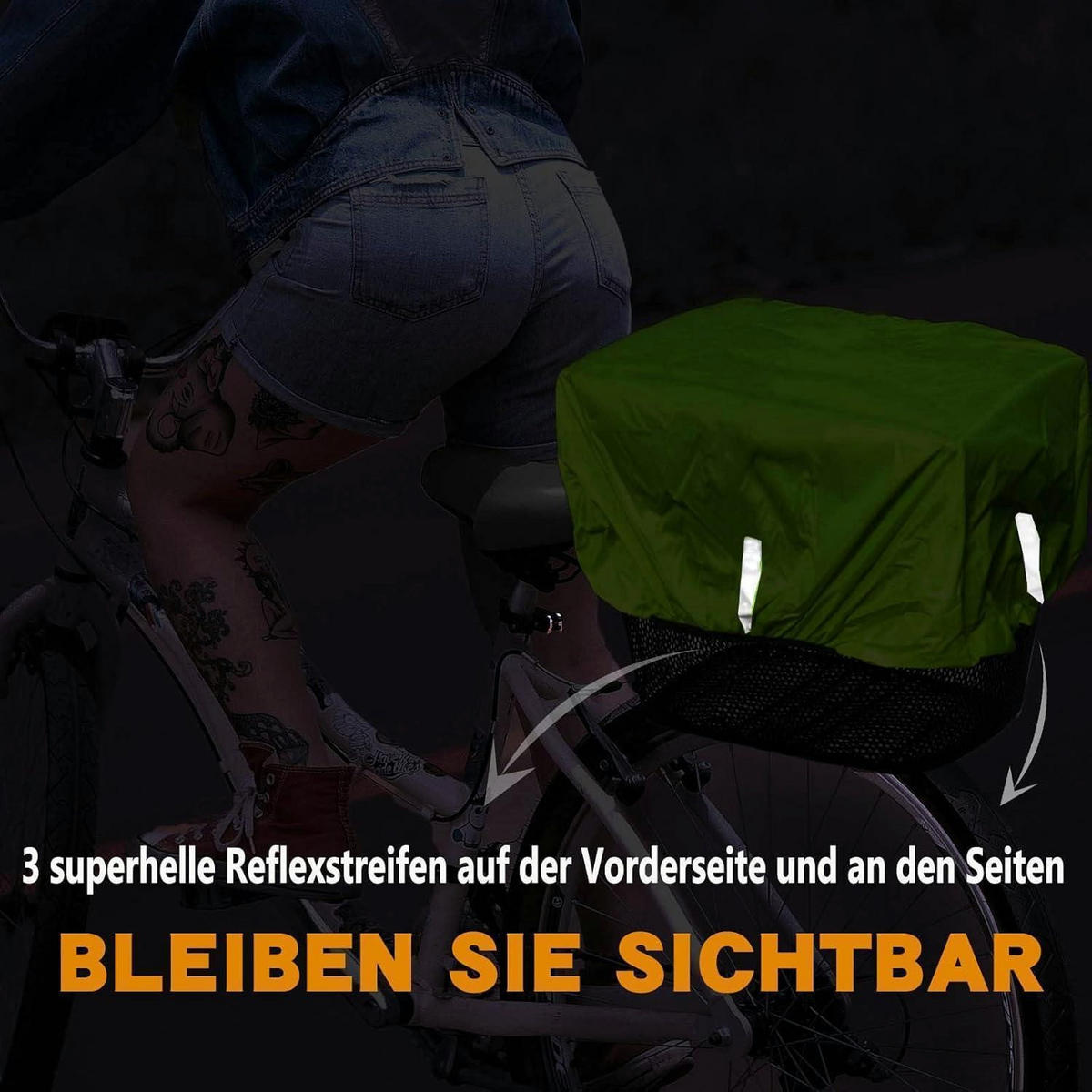 FAHRRADKORBABDECKUNG wasserdicht mit Reflektorstreifen 45x45cm Neon Gelb - Hellgrün, Kunststoff (30/45/45cm)