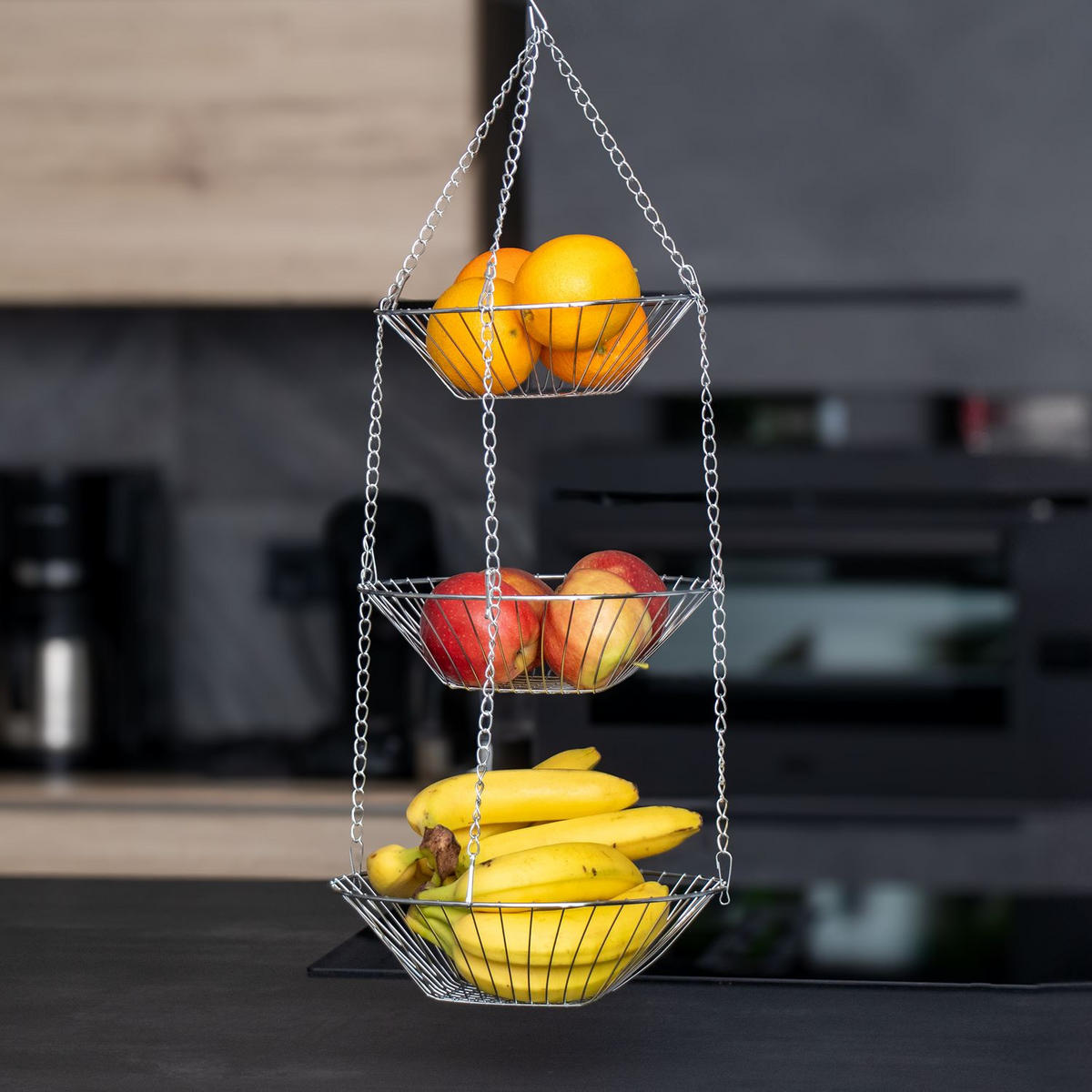 KÜCHENAMPEL Obstkorb 22.5 / 25.5 / 28 x 73 cm - Silberfarben, Metall (28/73/28cm) - Intirilife