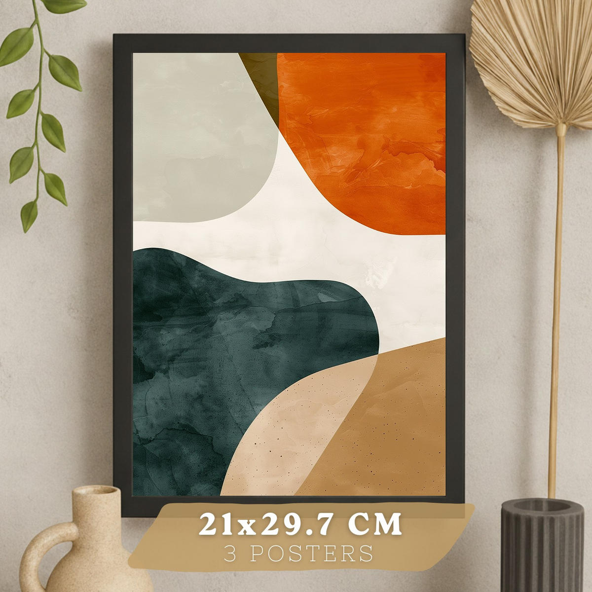PLAKAT Sada 3 Abstraktní tvary A3 Černý rám - černá, papír (29.7/1/42cm) - Nacnic