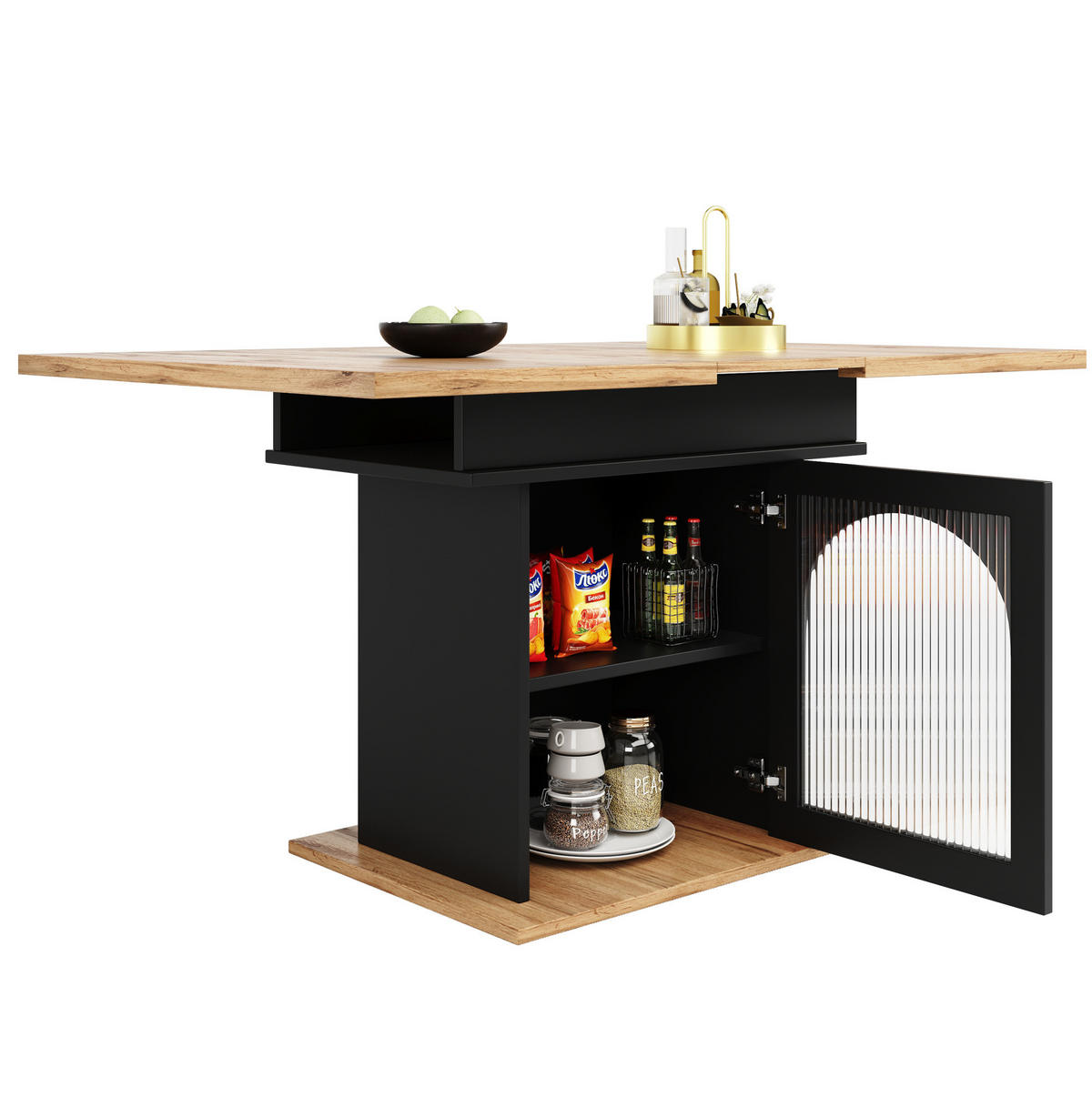 AUSZIEHTISCH 110-140/80/76 cm in Schwarz mit Stauraum für 6-8 Personen - Schwarz, Holzwerkstoff (80/140/76cm) - BEAOK