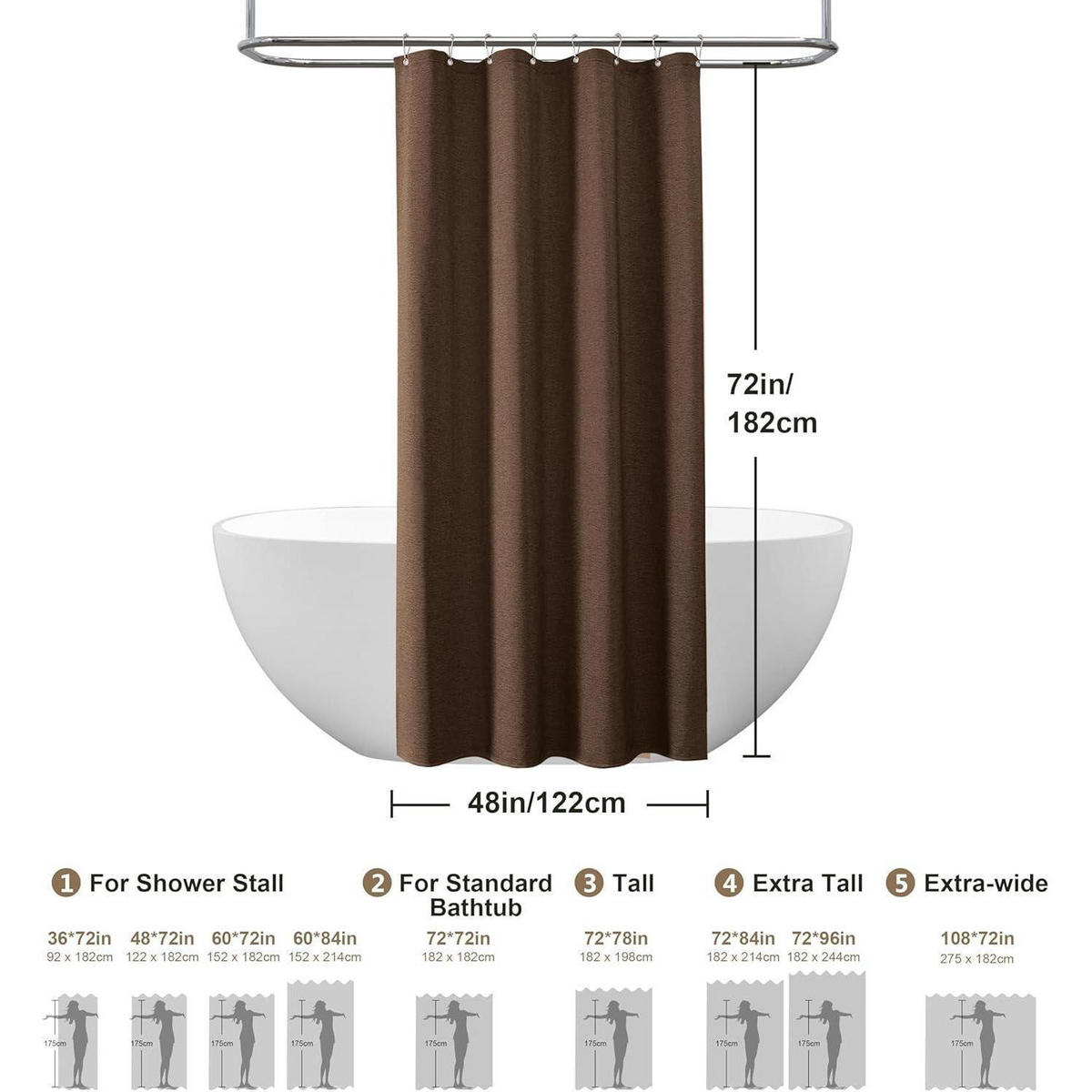 DUSCHVORHANG Leinen Braun 122 x 182 cm - Braun, Textil (122/182cm)