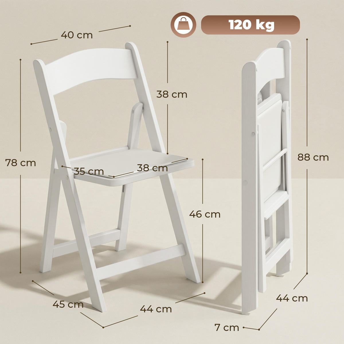 KLAPPSESSEL Weiß 4 Stück - Weiß, Leder (44/78/45cm) - GiPP
