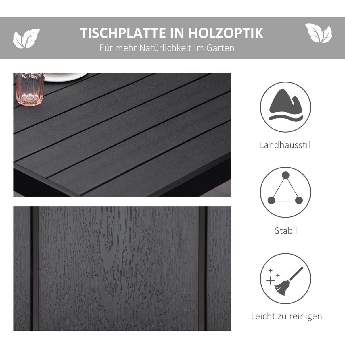 GARTENTISCH 190/90/74 cm schwarz aus Aluminium wetterfest - Schwarz, Metall (190/90/74cm) - OKWISH