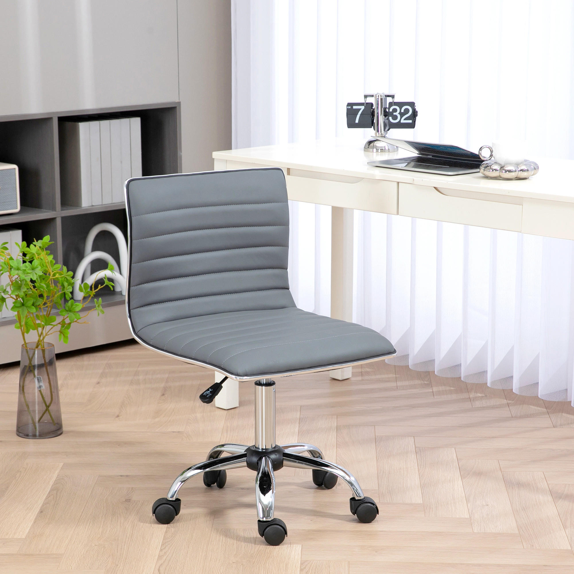 BÜROSTUHL mit Rückenlehne, Hellgrau - Hellgrau, Metall (48/90/52cm) - HOMCOM