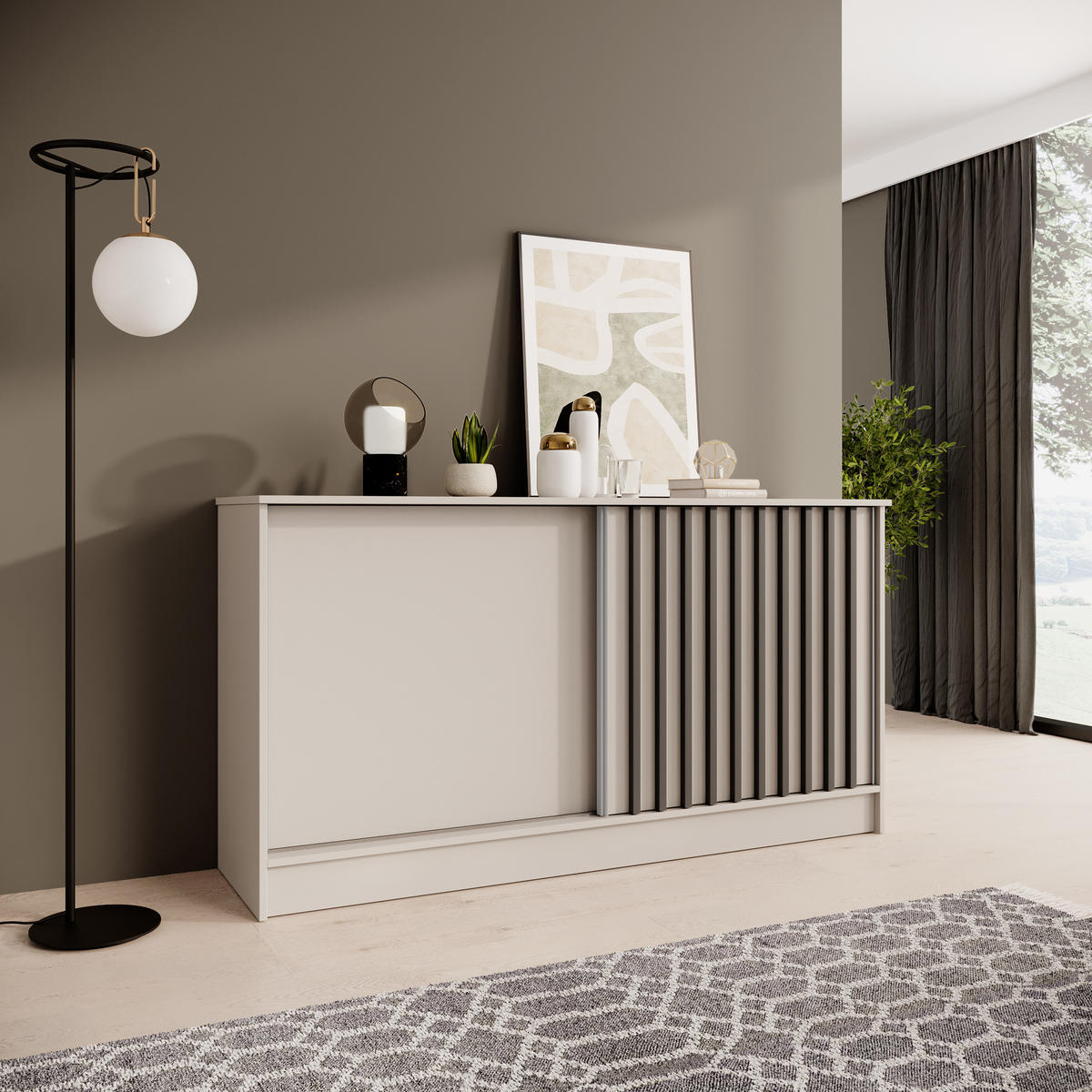 KOMMODE Horizon mit 2 Schiebetüren, Kaschmir+schwarz, 160 cm - Kaschmir, Holzwerkstoff (161/85/43.5cm) - Beautysofa