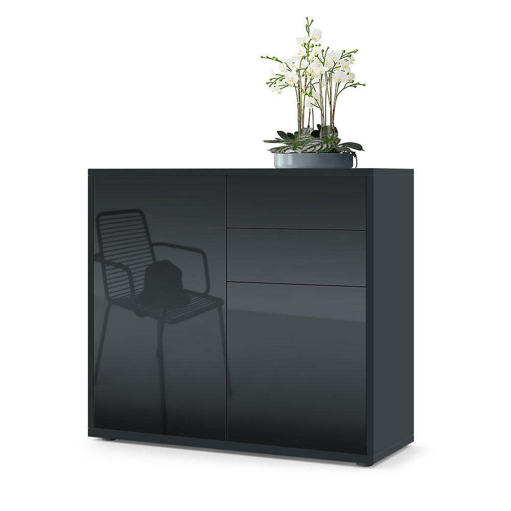 KOMMODE Ben Front in Schwarz Hochglanz - Schwarz Hochglanz, Holzwerkstoff (79/74/36cm) - Vladon