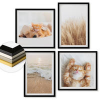 WANDBILDER 4er-Set - 50x50 cm & 40x60 cm Schwarzer Rahmen - Niedliche Tiere, Katzen, Hunde, Strand - Schwarz, Kunststoff (50/50cm) - ArtPrintCave