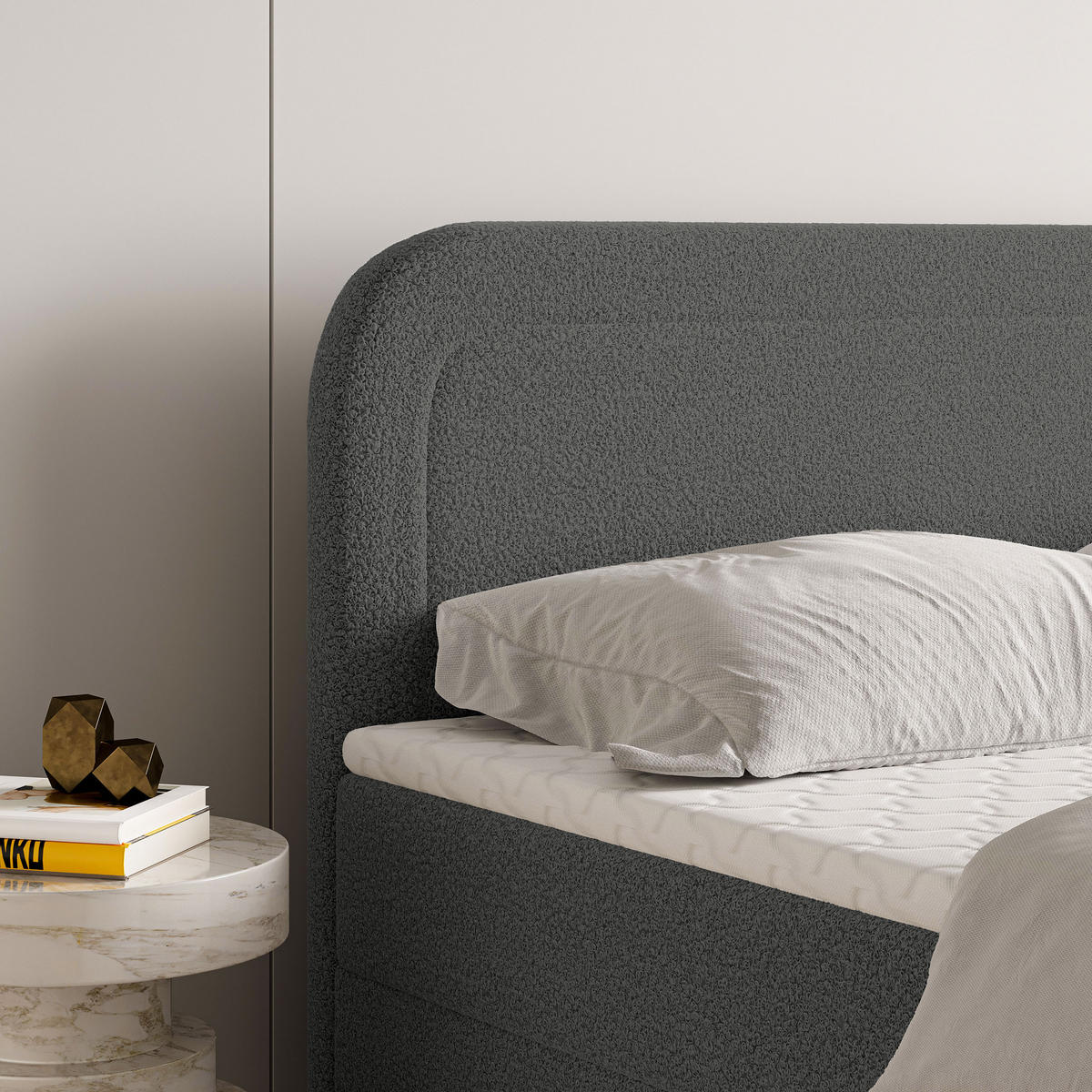 BOXBETT ARMEL 160x200 cm mit Matratze und Topper - Grau - Grau, Holz (160/200cm) - MASSENO