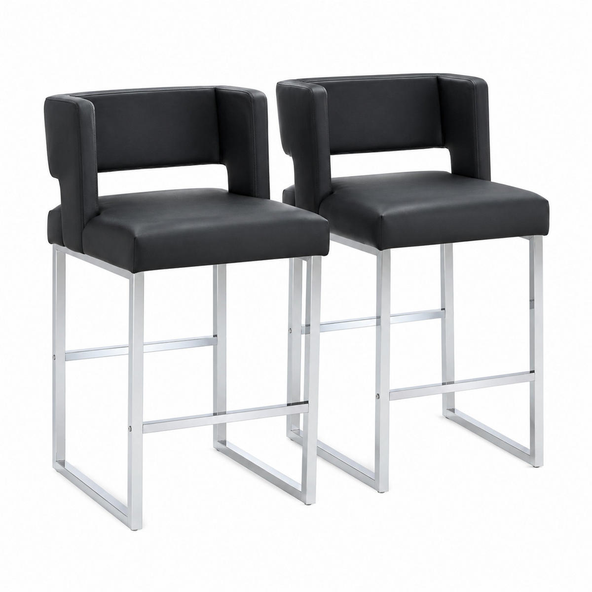 BARHOCKER Schwarz mit gepolstertem PU-Sitz und Metallgestell - Schwarz, Metall (53.3/91.4/48cm) - MIVRAY