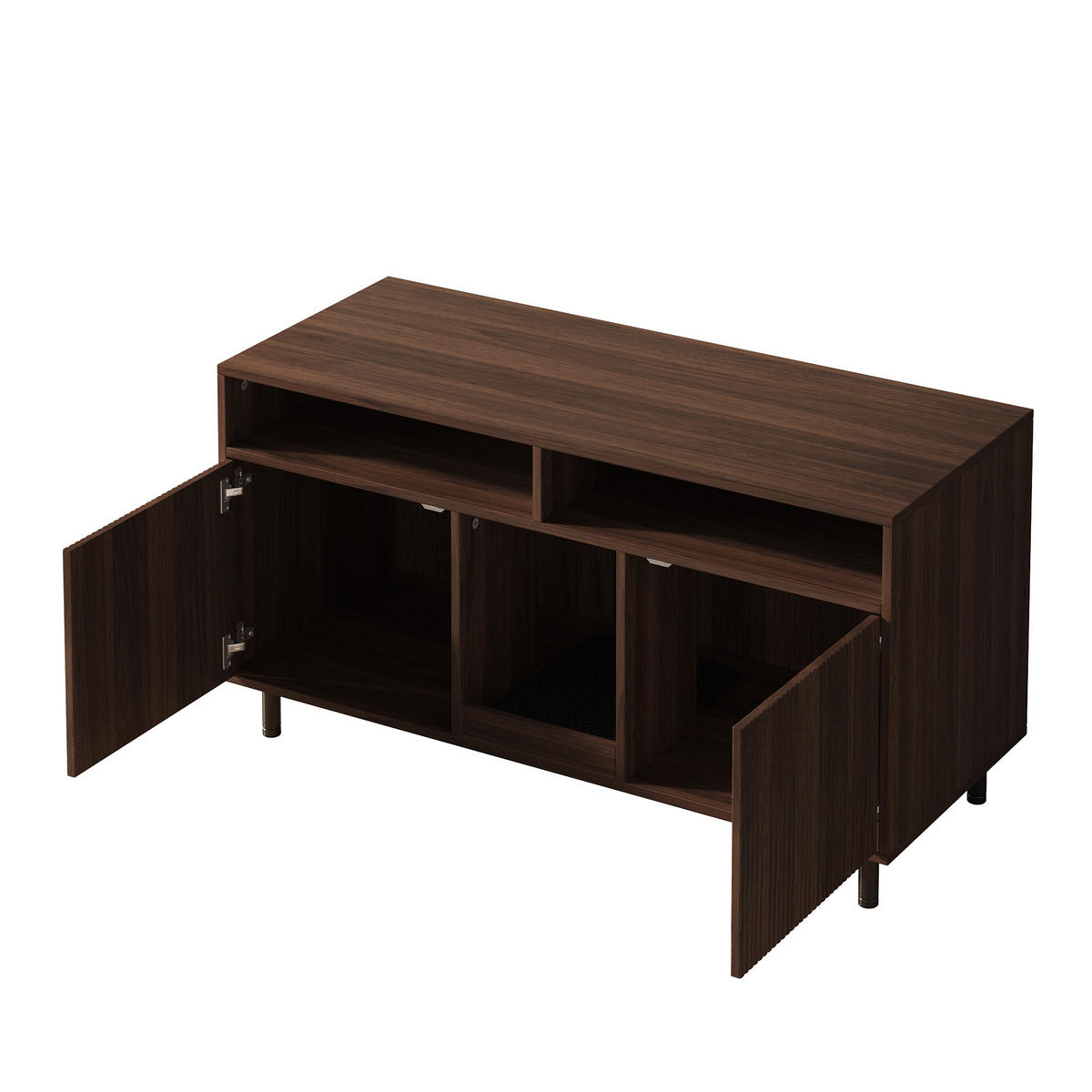 SIDEBOARD Nussbaumfarben aus MDF 120×50×66cm als Katzentoiletten-Schrank mit Sandauffangmatte und Ablagefächern - Nussbaumfarben, Holzwerkstoff (50/66/120cm) - Luhomfu