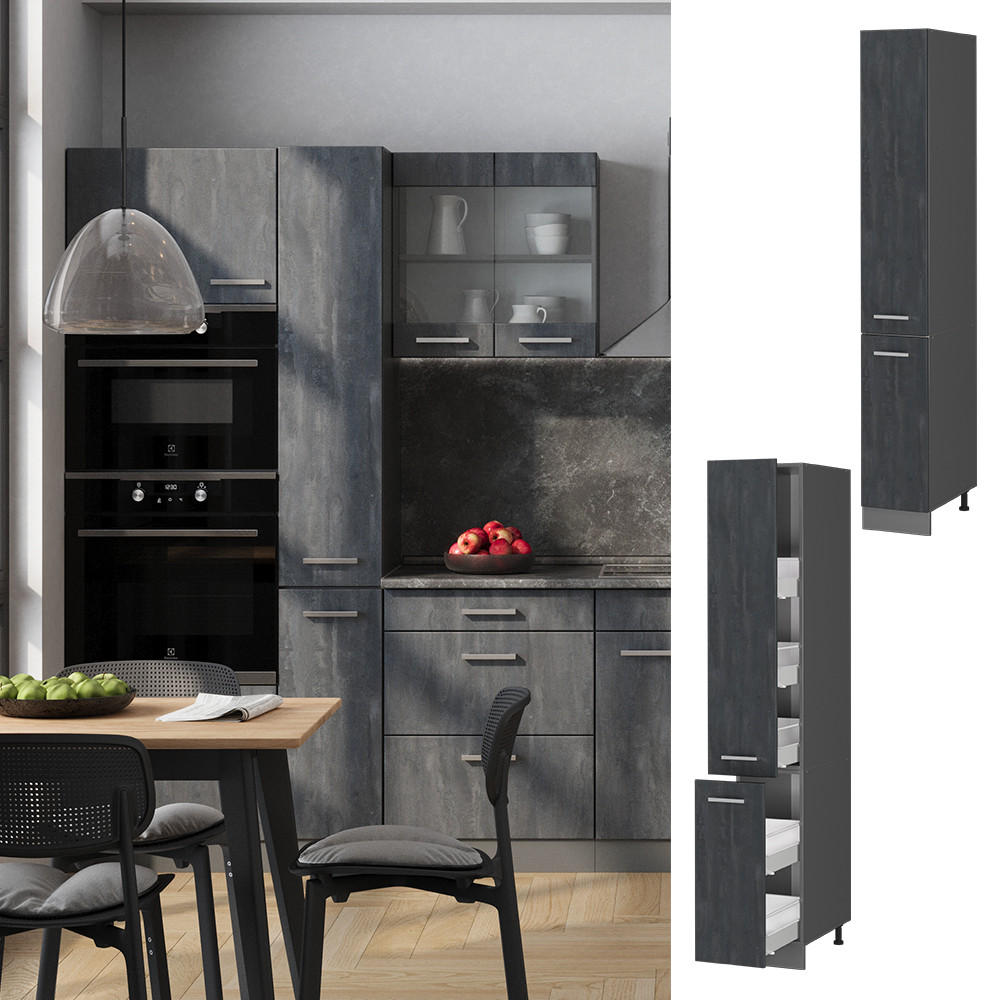 APOTHEKERSCHRANK R-Line Schwarz Beton 30 cm - Anthrazit/Schwarz, Holzwerkstoff (30/206.8/57.2cm) - Vicco