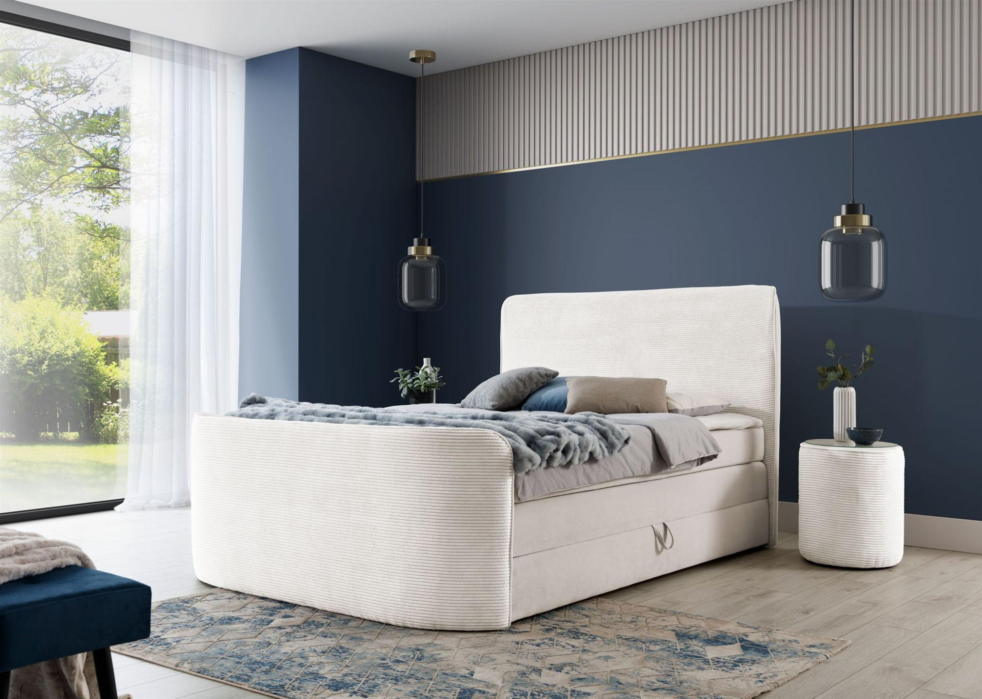 BOXSPRINGBETT Body In Stoff Paros - Creme, Holzwerkstoff/Textil (120/200cm) - Fun Möbel