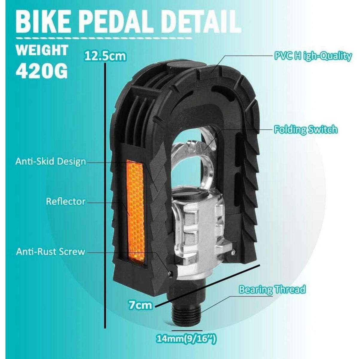 FAHRRADPEDALE Klapppedal Alu mit Reflektoren & Anti-Rost - Schwarz, Metall (7/1.5/12.5cm)