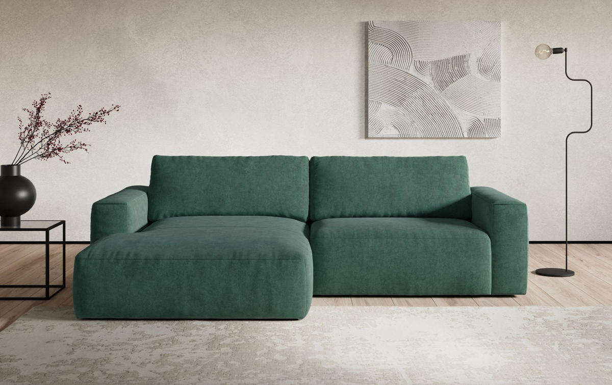 ECKSOFA mit losen Rückenkissen, wasserabweisender All Senses Stoff - Schwarz/Grün, Holz/Kunststoff (288/175cm) - Cotta