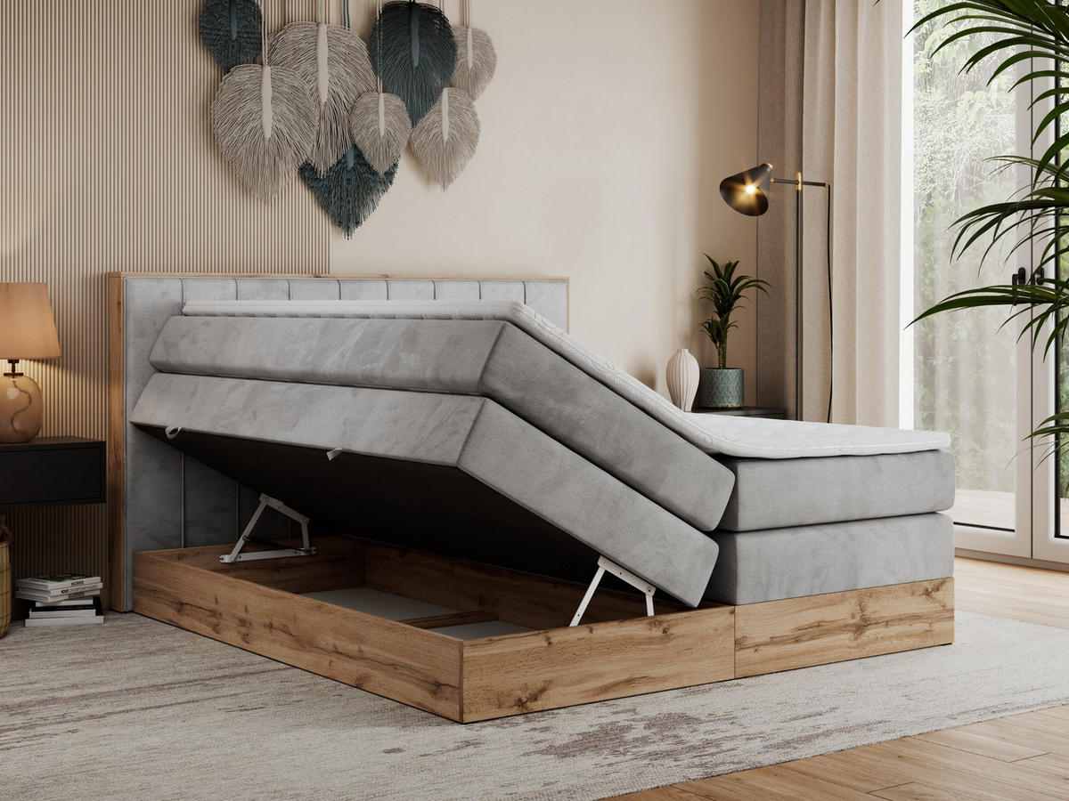 BOXSPRINGBETT BELLISSIMO KING 180/200 Hellgrau Velvet - H3 - Hellgrau, Holz/Textil (180/200cm) - MKS