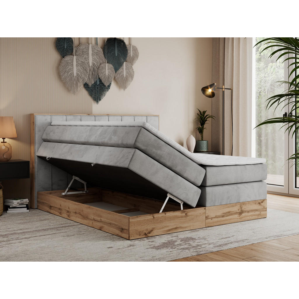 Thumbnail - MKS Boxspringbett, Hellgrau, Textil, 2-Sitzer, H3, Rechteckig, 160x200 cm, Schlafzimmer, Betten, Boxspringbetten