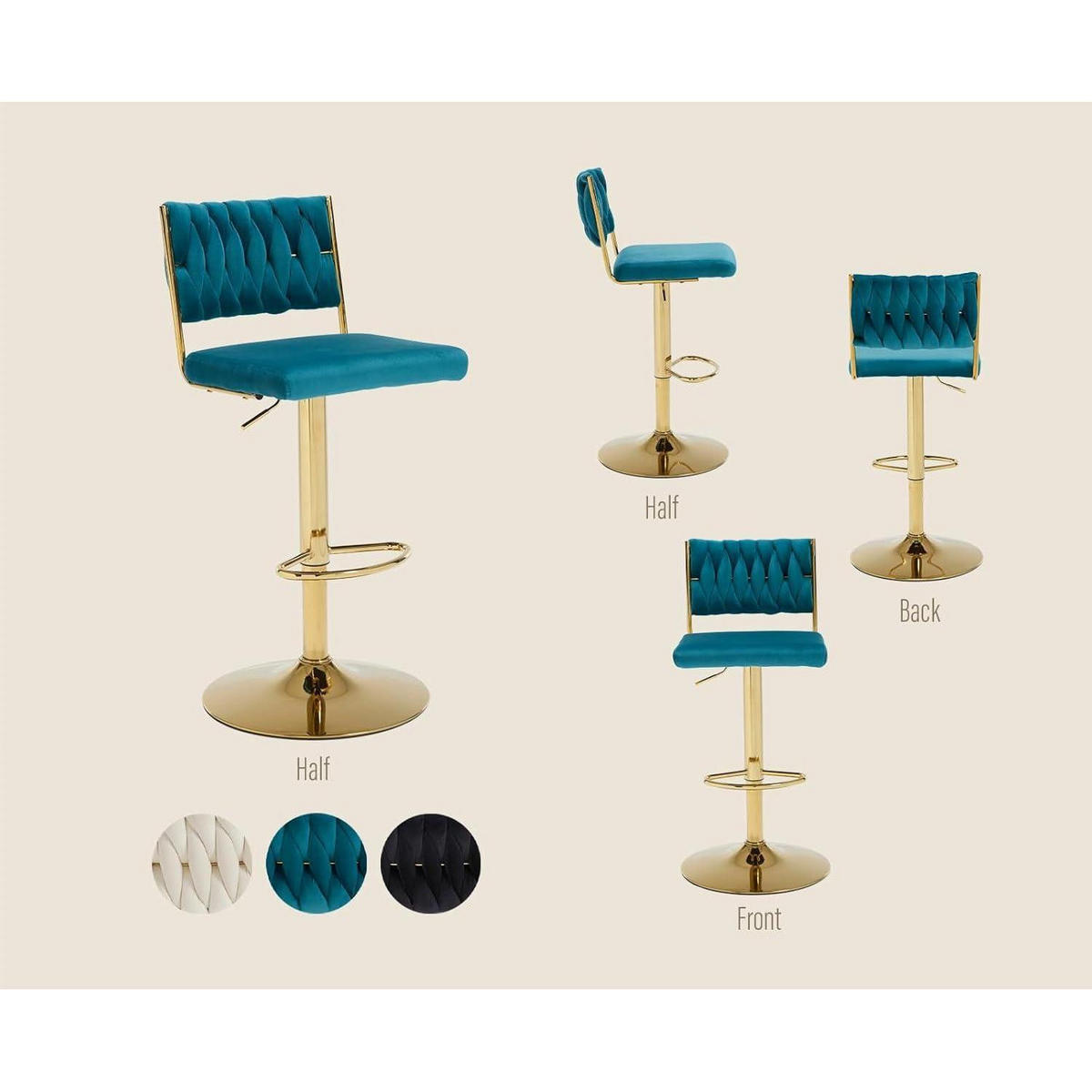 BARHOCKER 4er Set, drehbar, höhenverstellbar, Samt, Teal - Petrol, Textil (52/88/43cm)